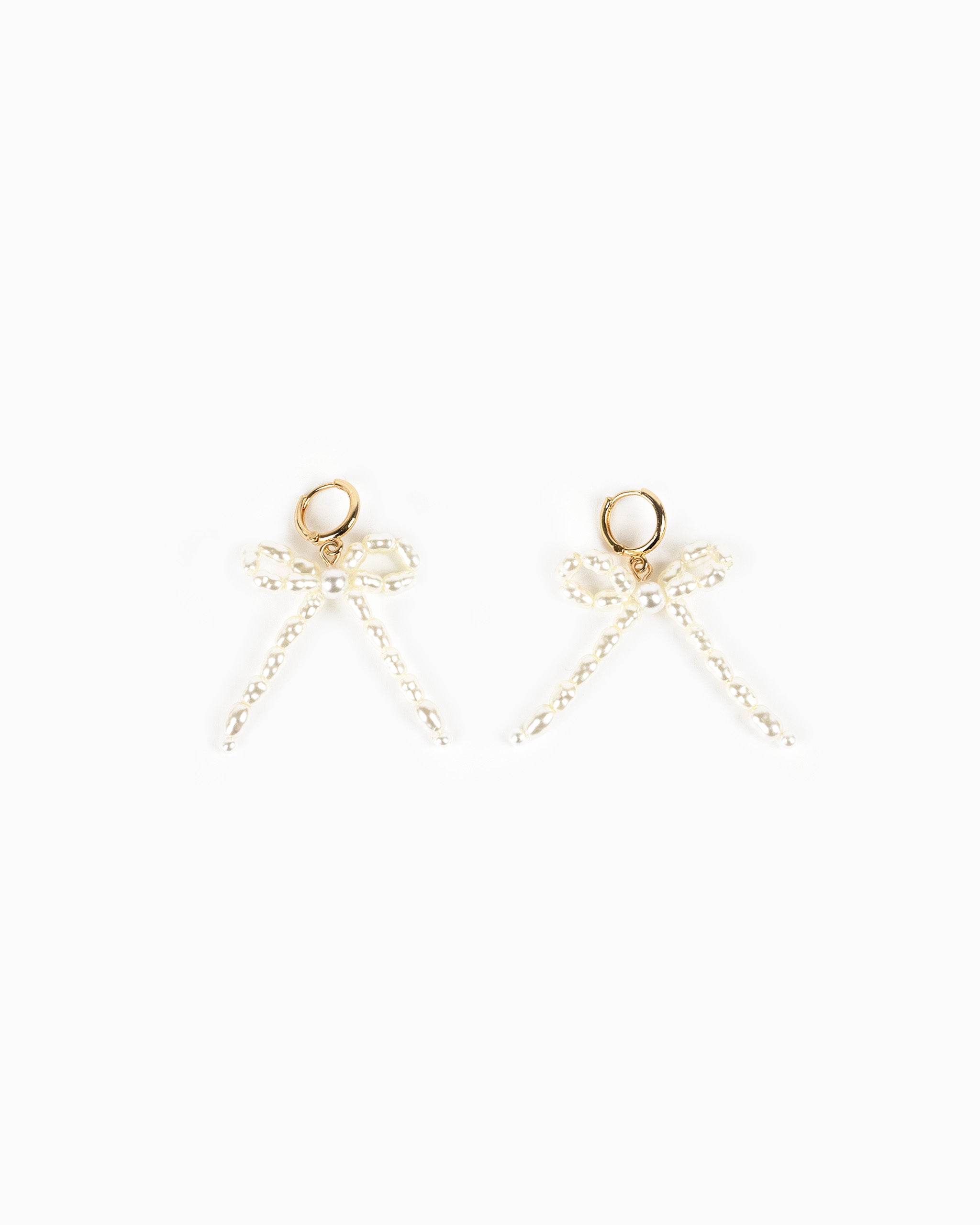 Pearl Bow Metal Huggie Hoop Earrings