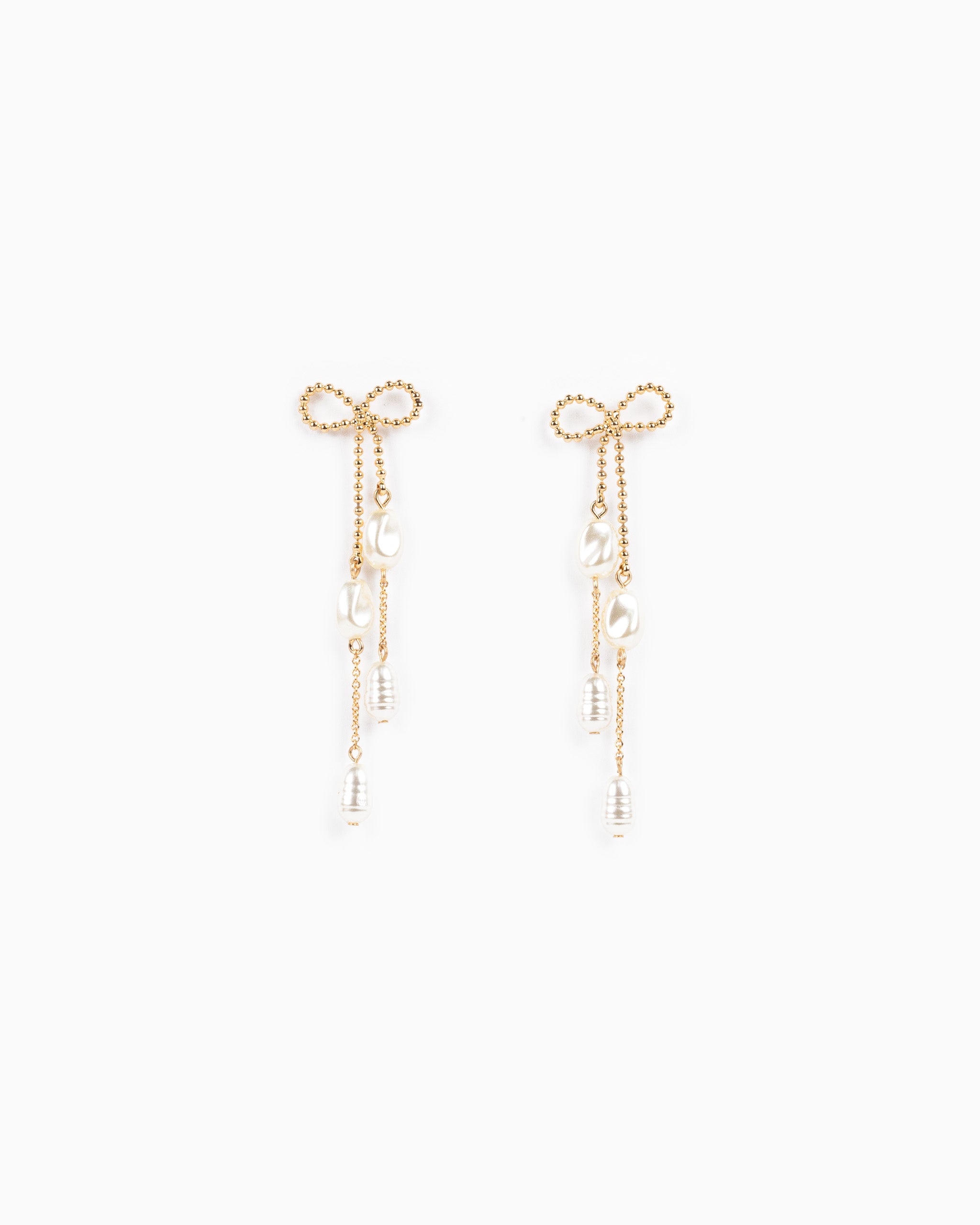 Long Bow Pearl Deco Drop Earrings