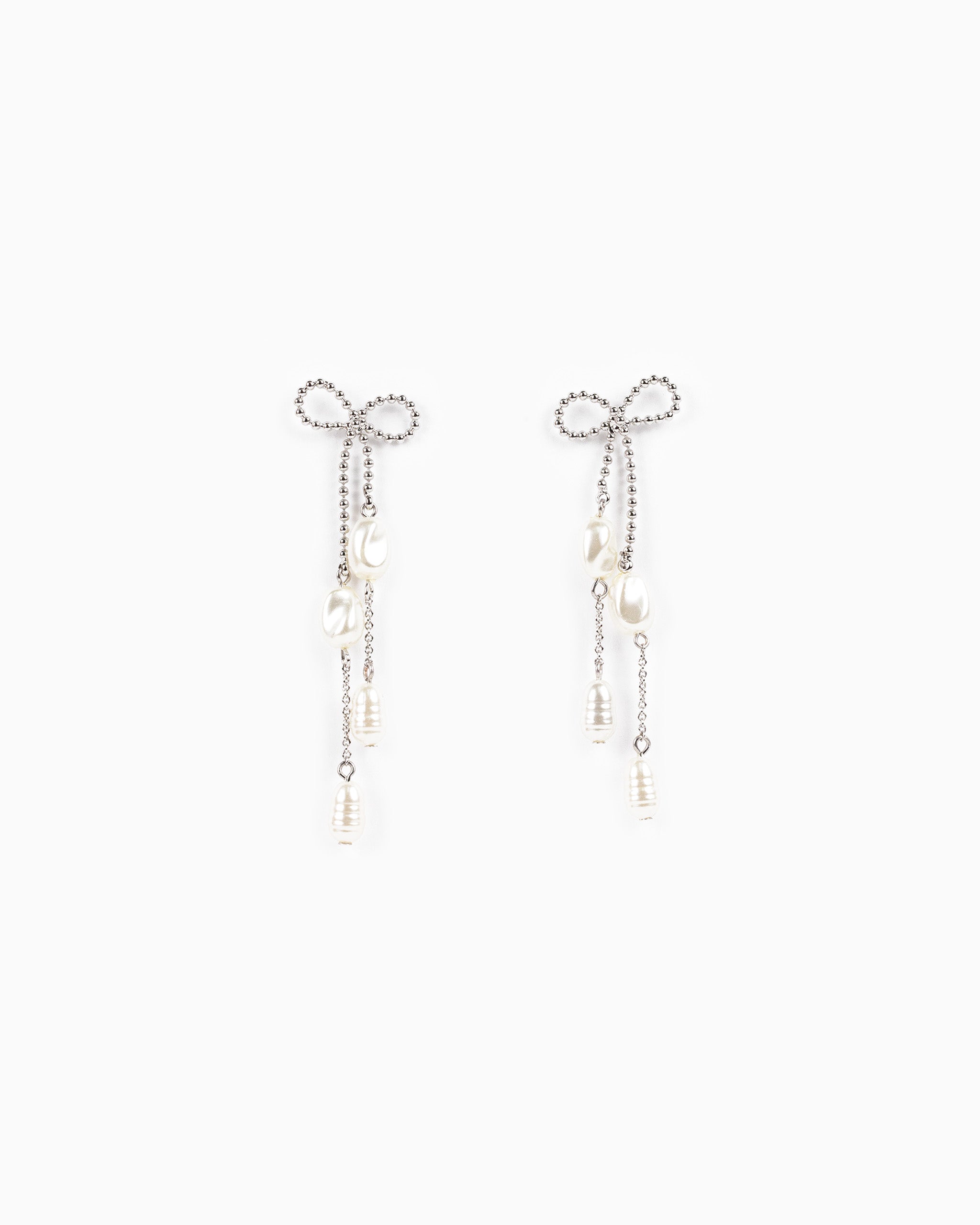 Long Bow Pearl Deco Drop Earrings-5