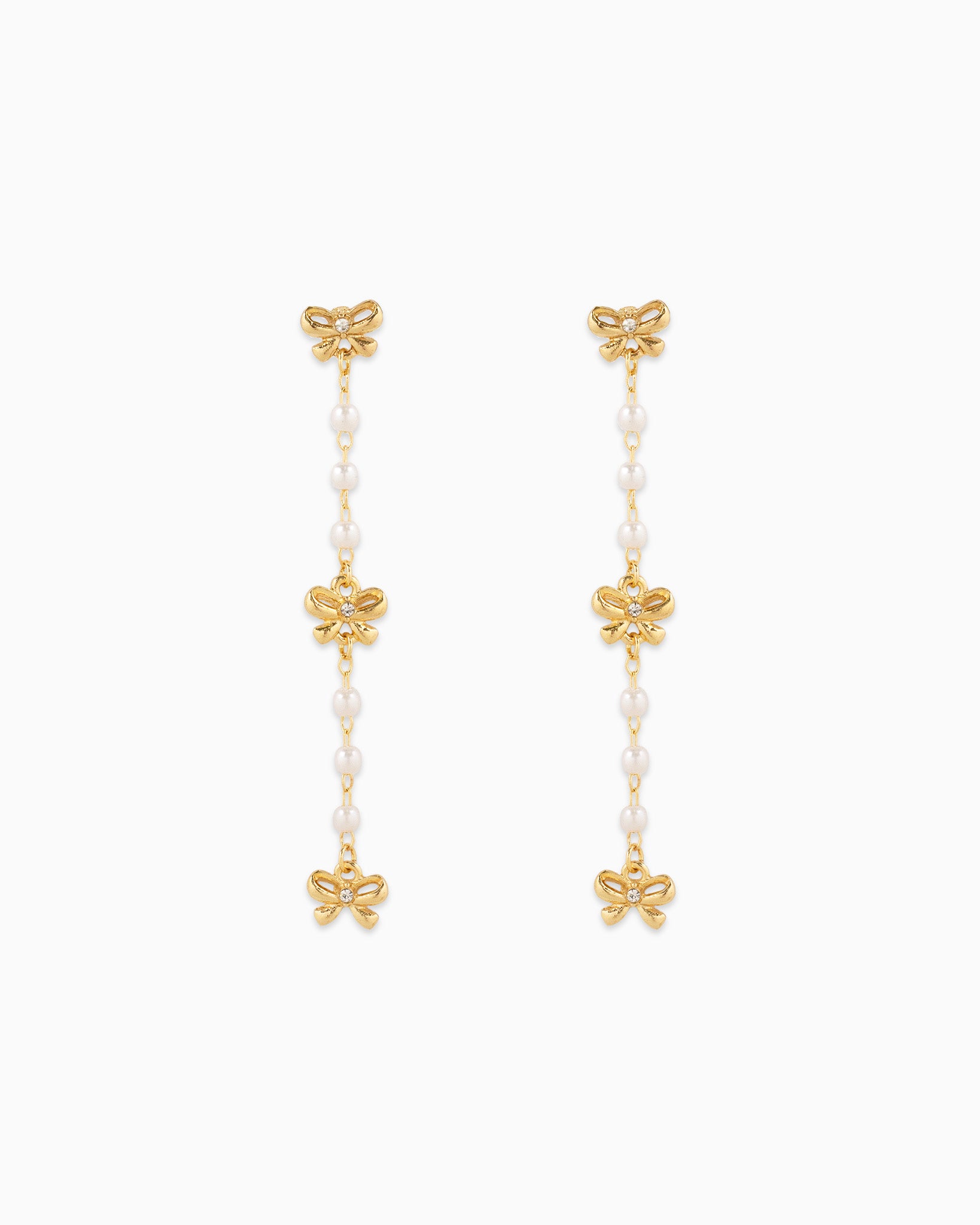 Dainty Triple Bow Drop Earring with Acrylic Pearl