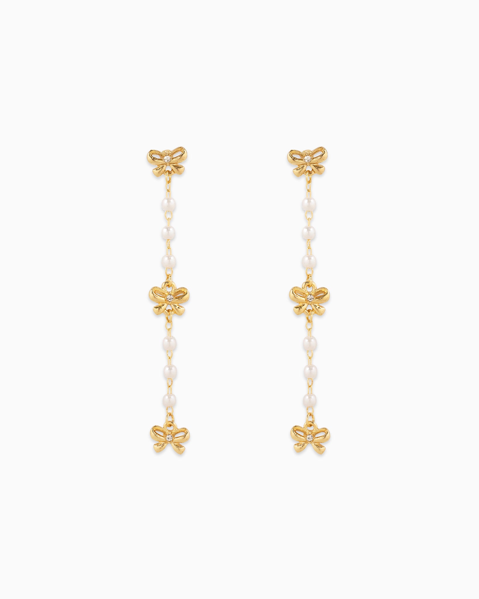 Dainty Triple Bow Drop Earring with Acrylic Pearl