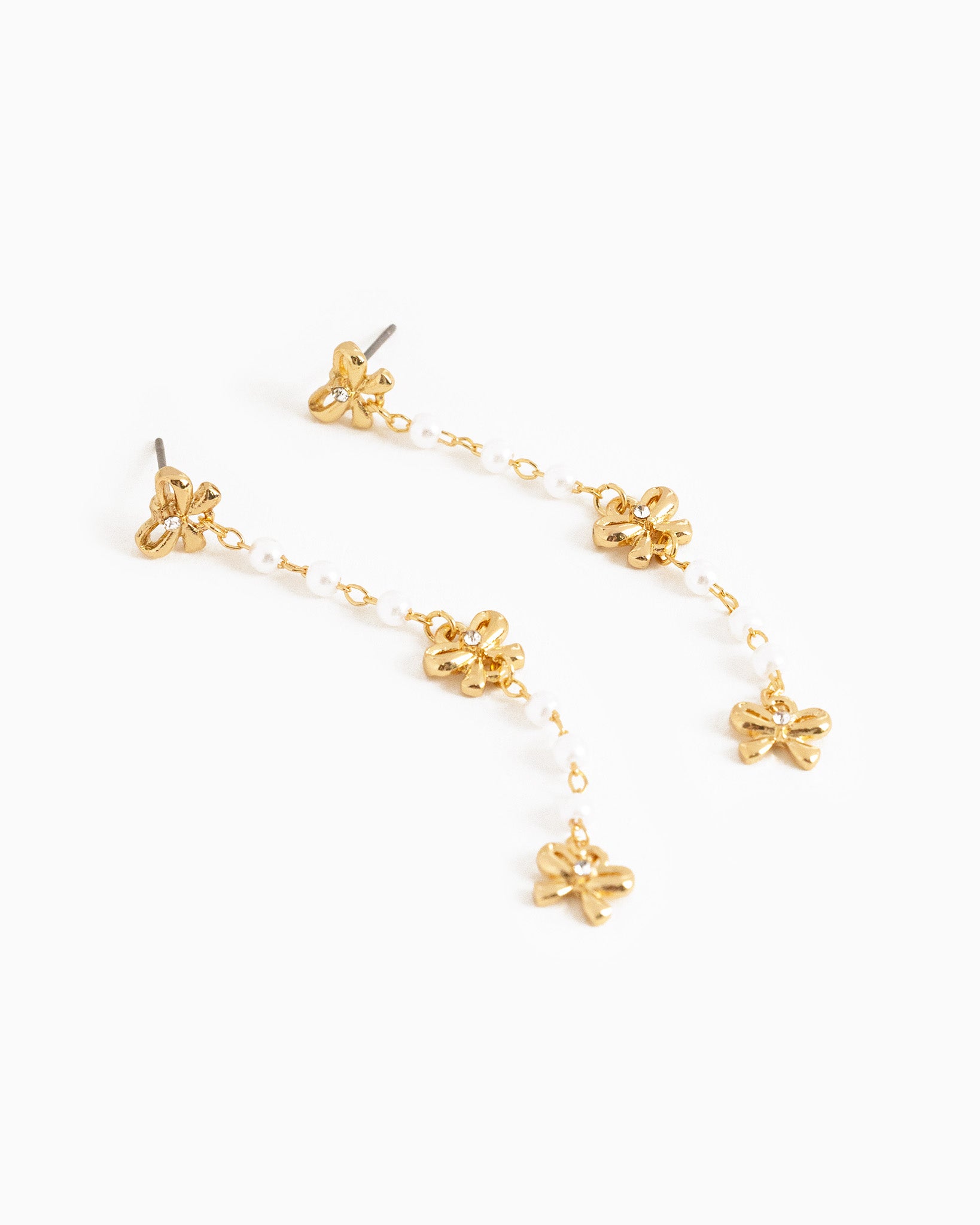 Dainty Triple Bow Drop Earring with Acrylic Pearl