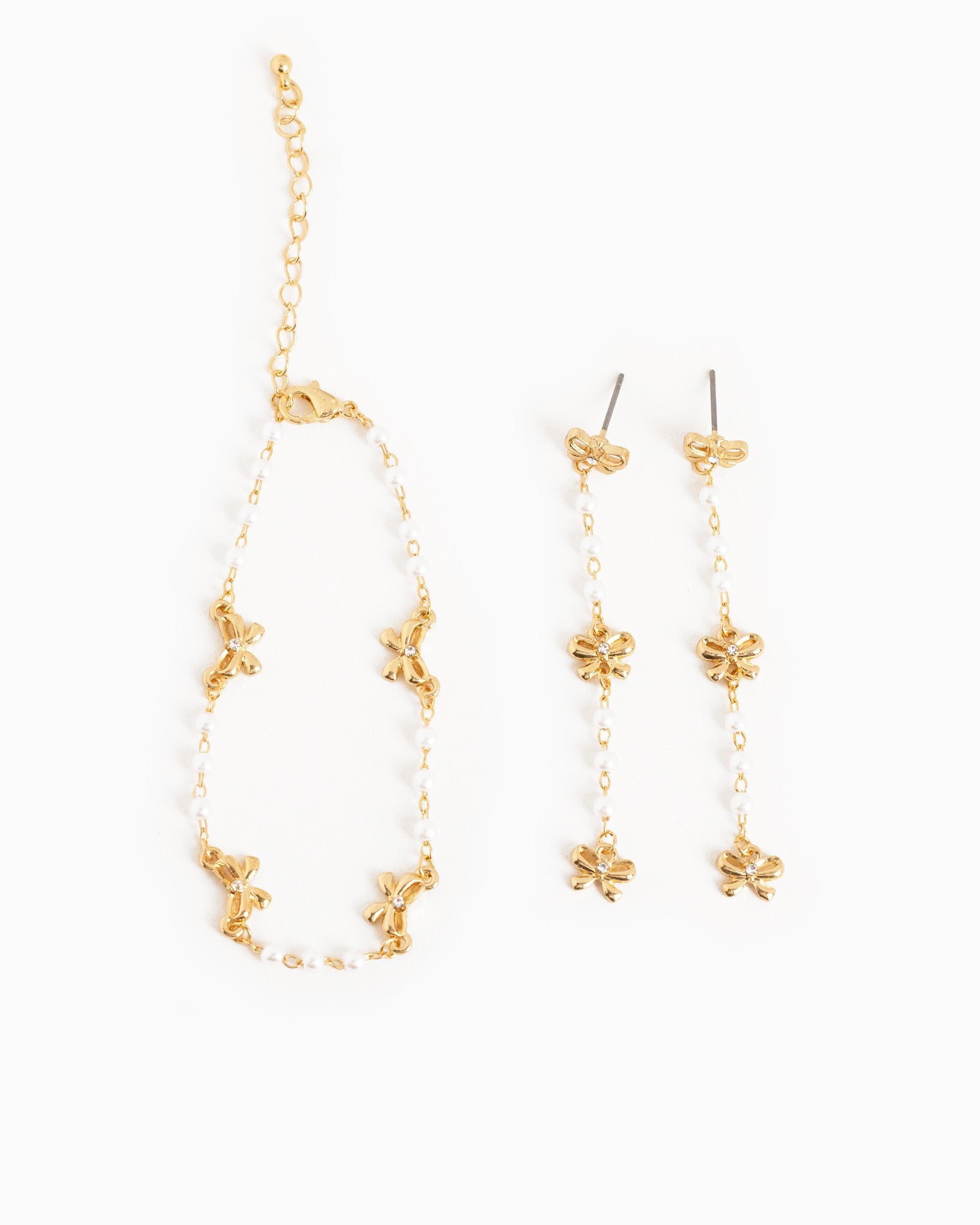 Dainty Triple Bow Drop Earring with Acrylic Pearl