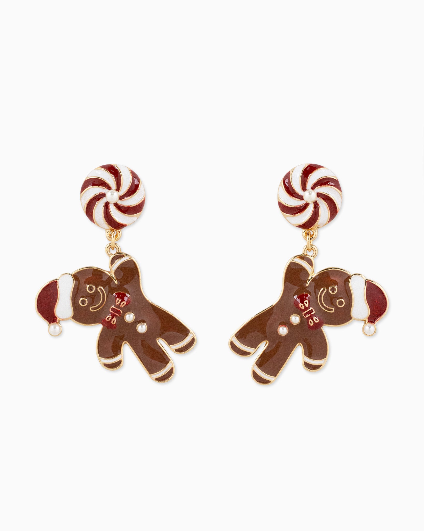 Christmas Gingerbread Man Peppermint Candy Drop Earrings