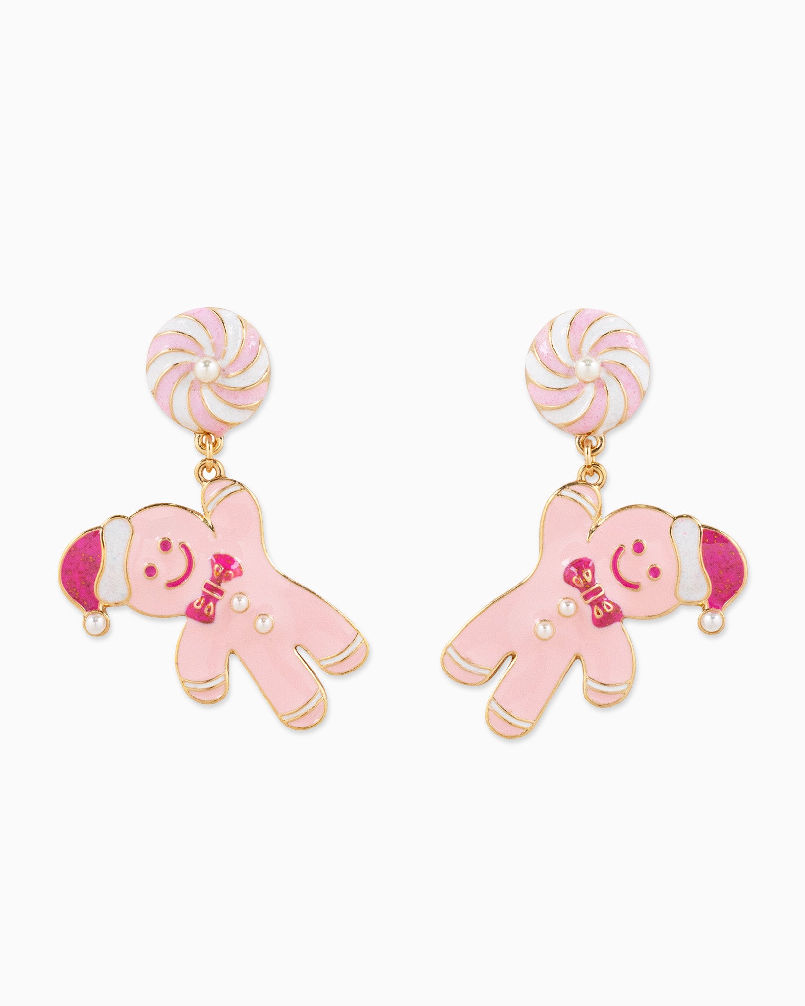 Christmas Gingerbread Man Peppermint Candy Drop Earrings