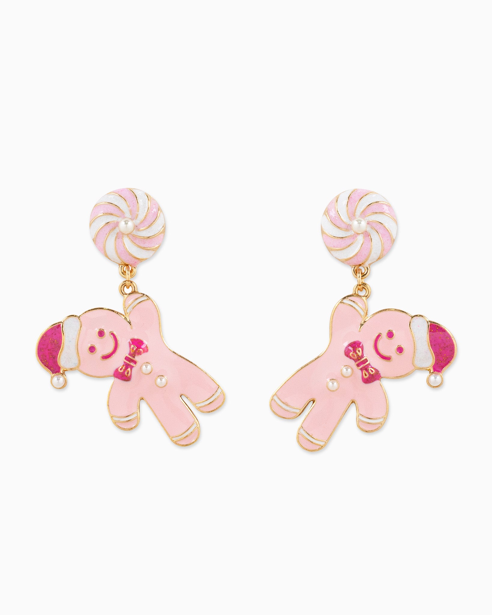 Christmas Gingerbread Man Peppermint Candy Drop Earrings – Pink