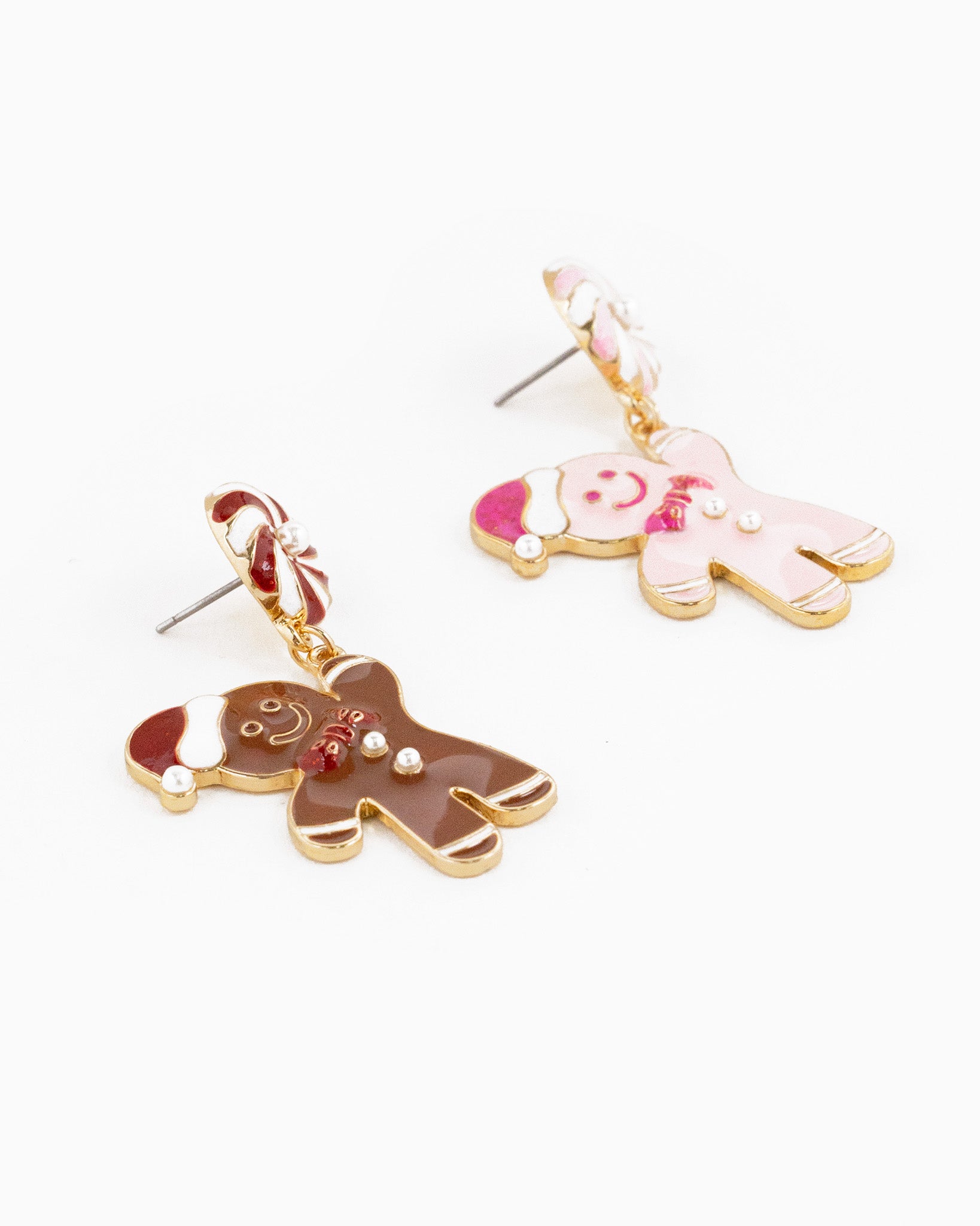 Christmas Gingerbread Man Peppermint Candy Drop Earrings – pair view