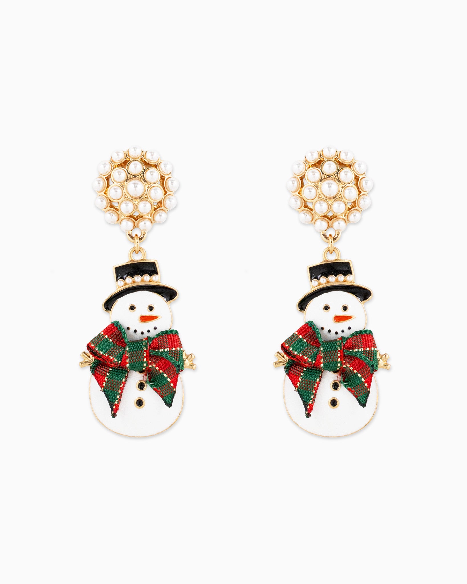 Christmas Snowman Bow Tie Drop Earrings