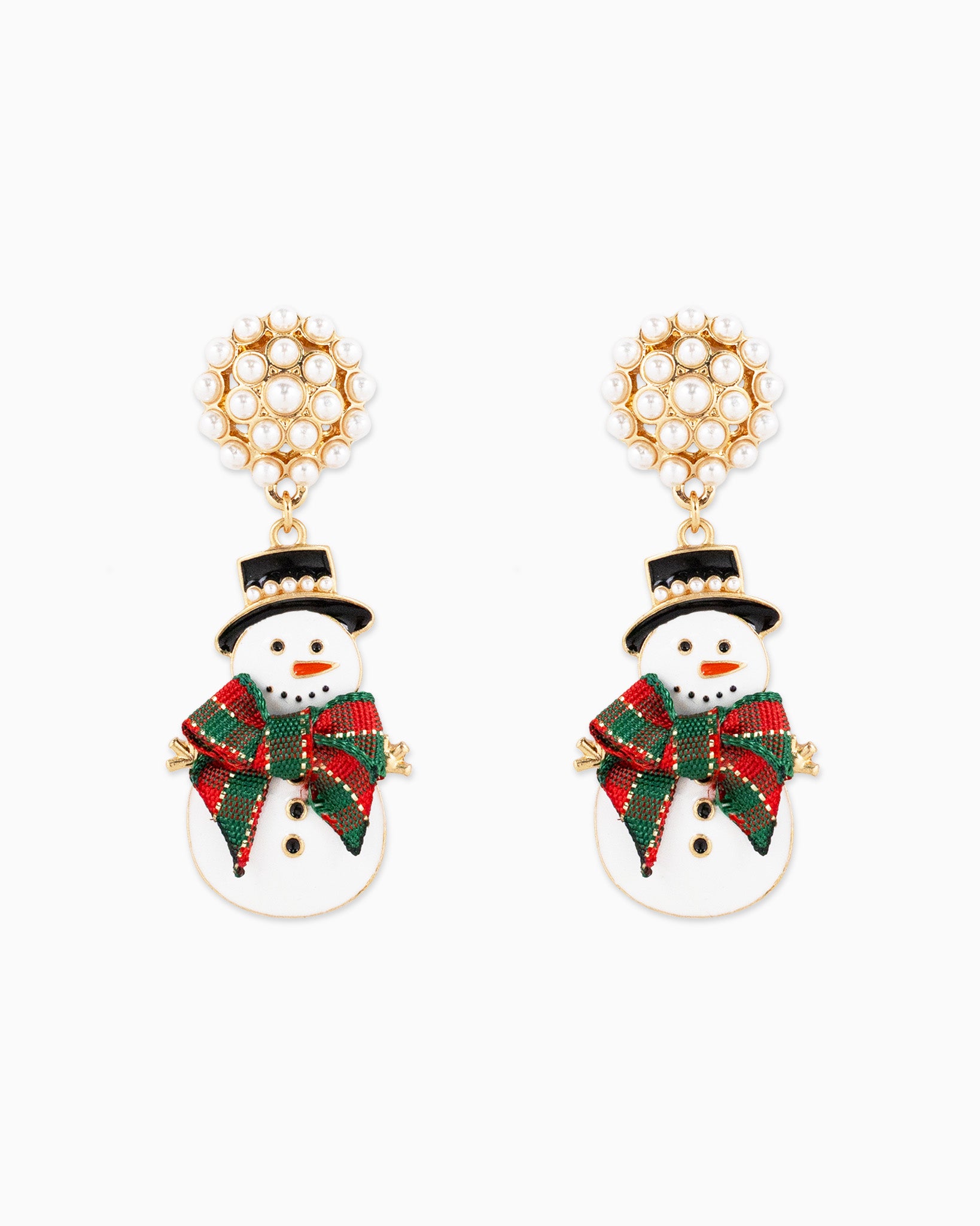 Christmas Snowman Bow Tie Drop Earrings