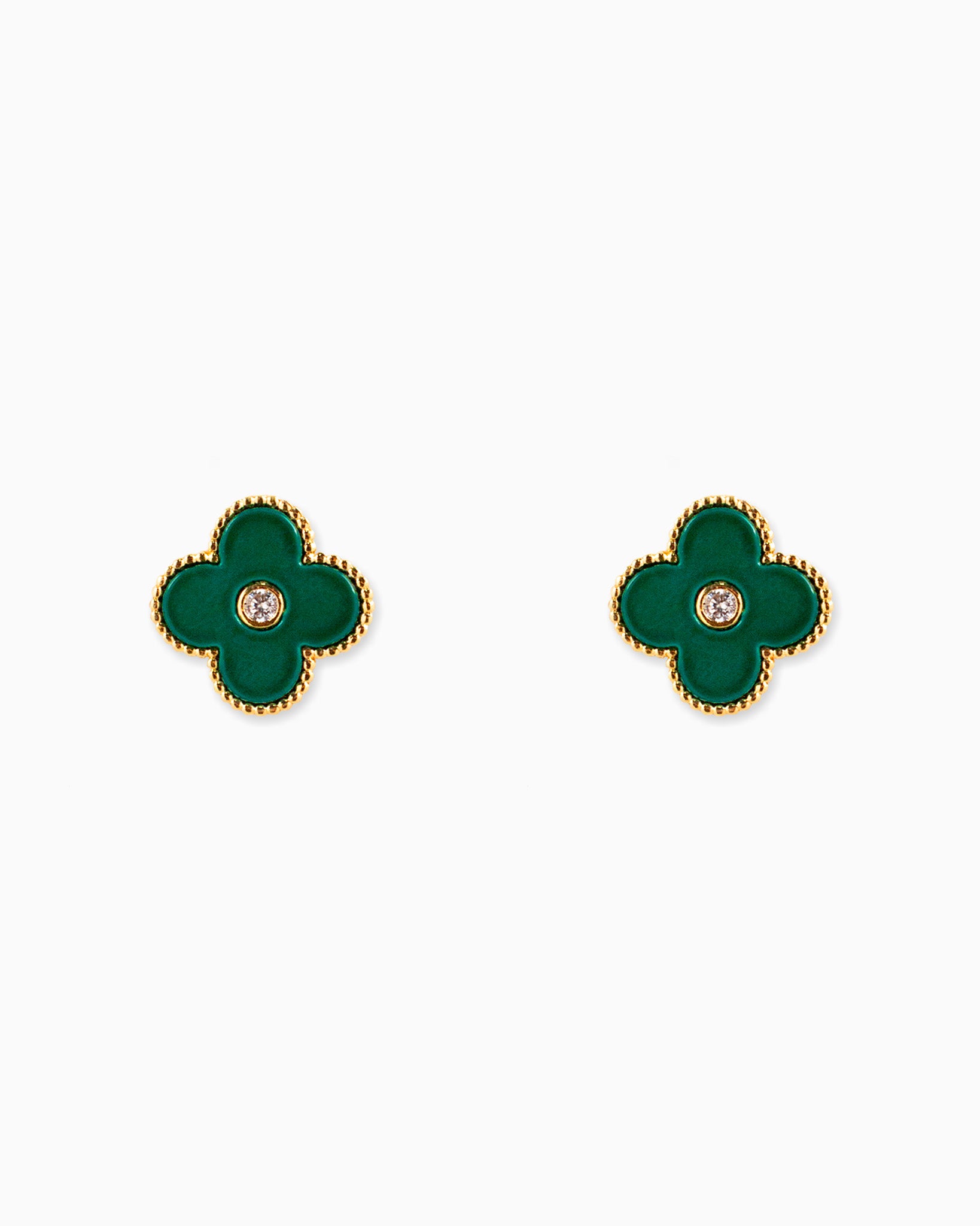 Single CZ MOP Clover Stud Earrings