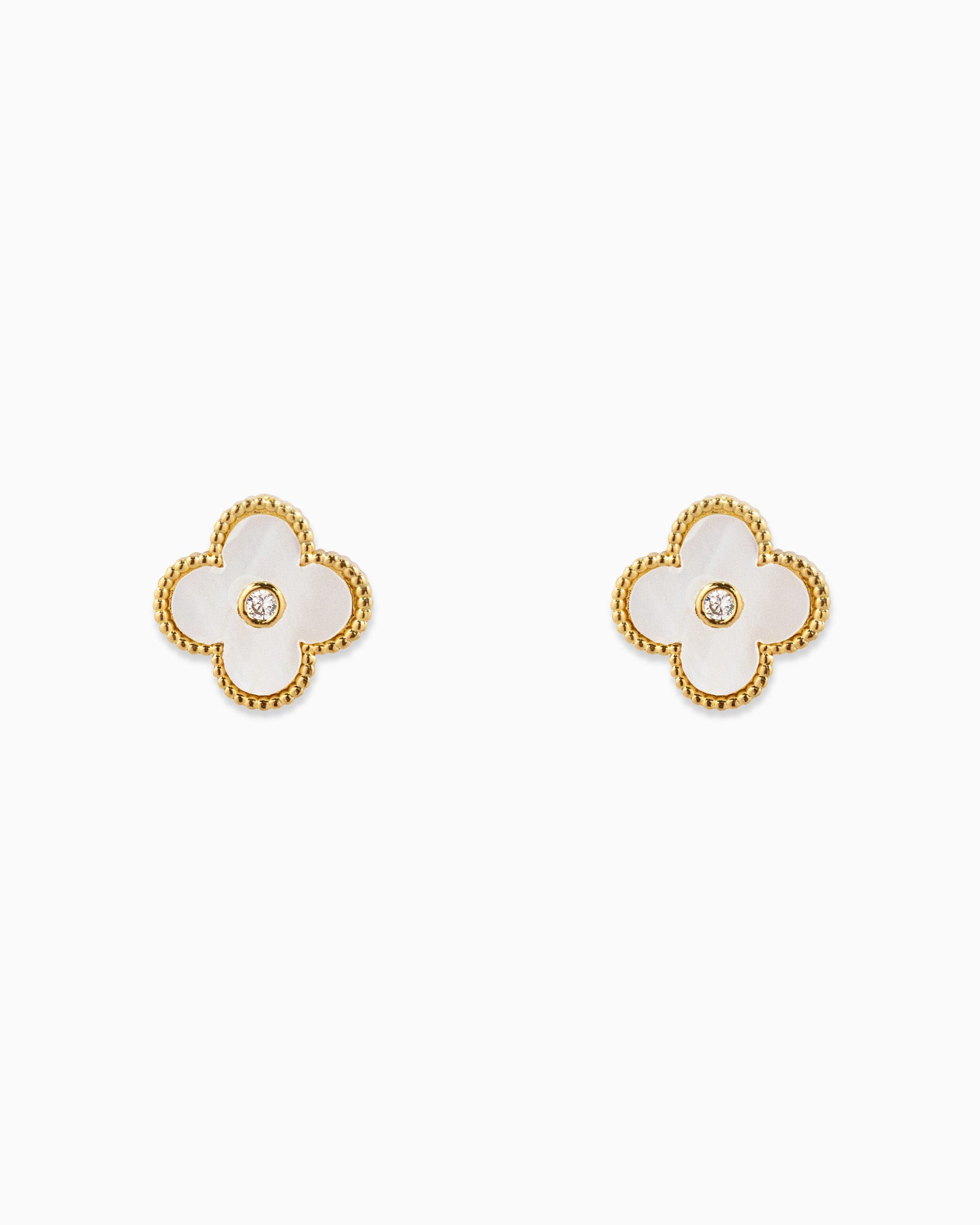 Single CZ MOP Clover Stud Earrings