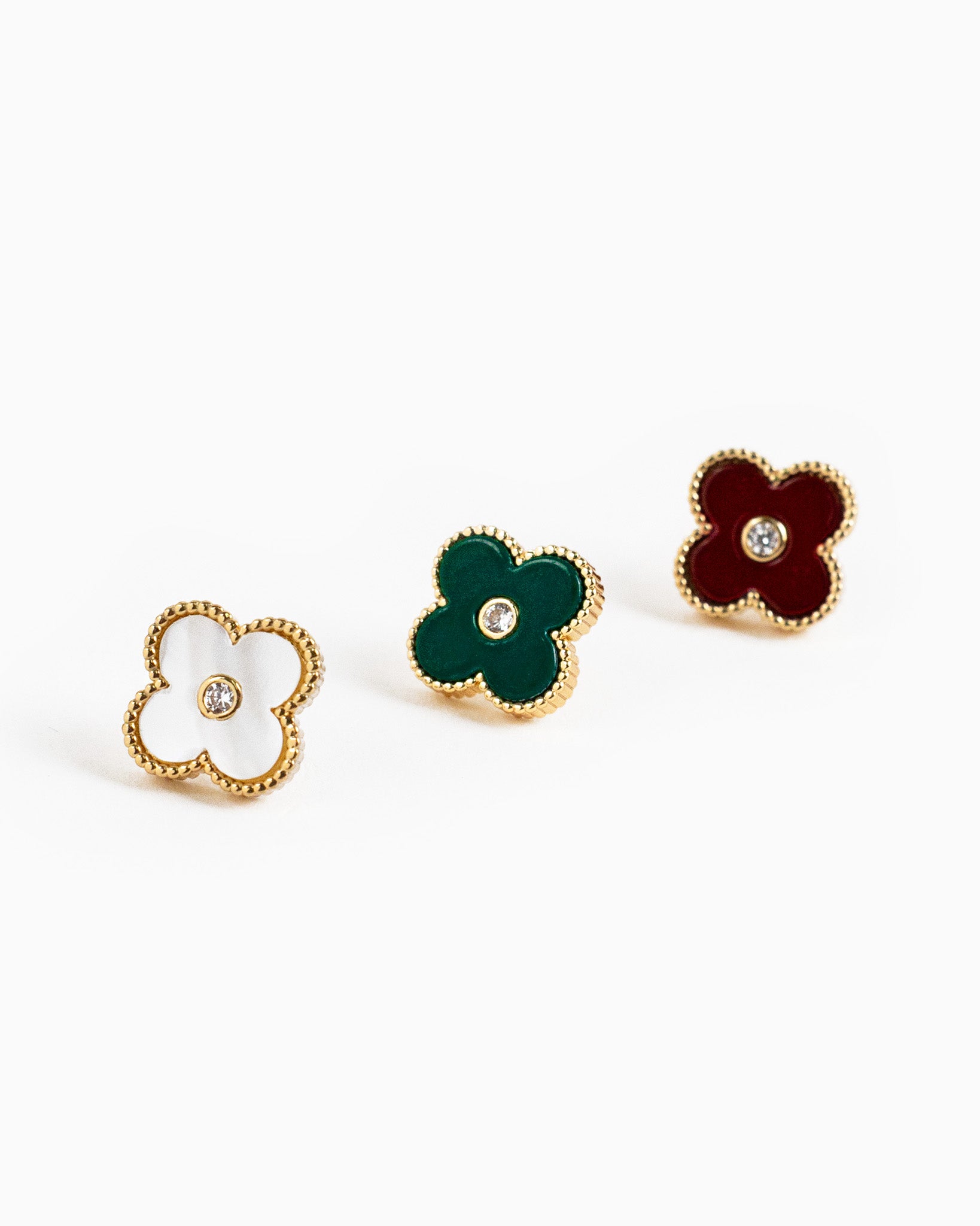 Single CZ MOP Clover Stud Earrings