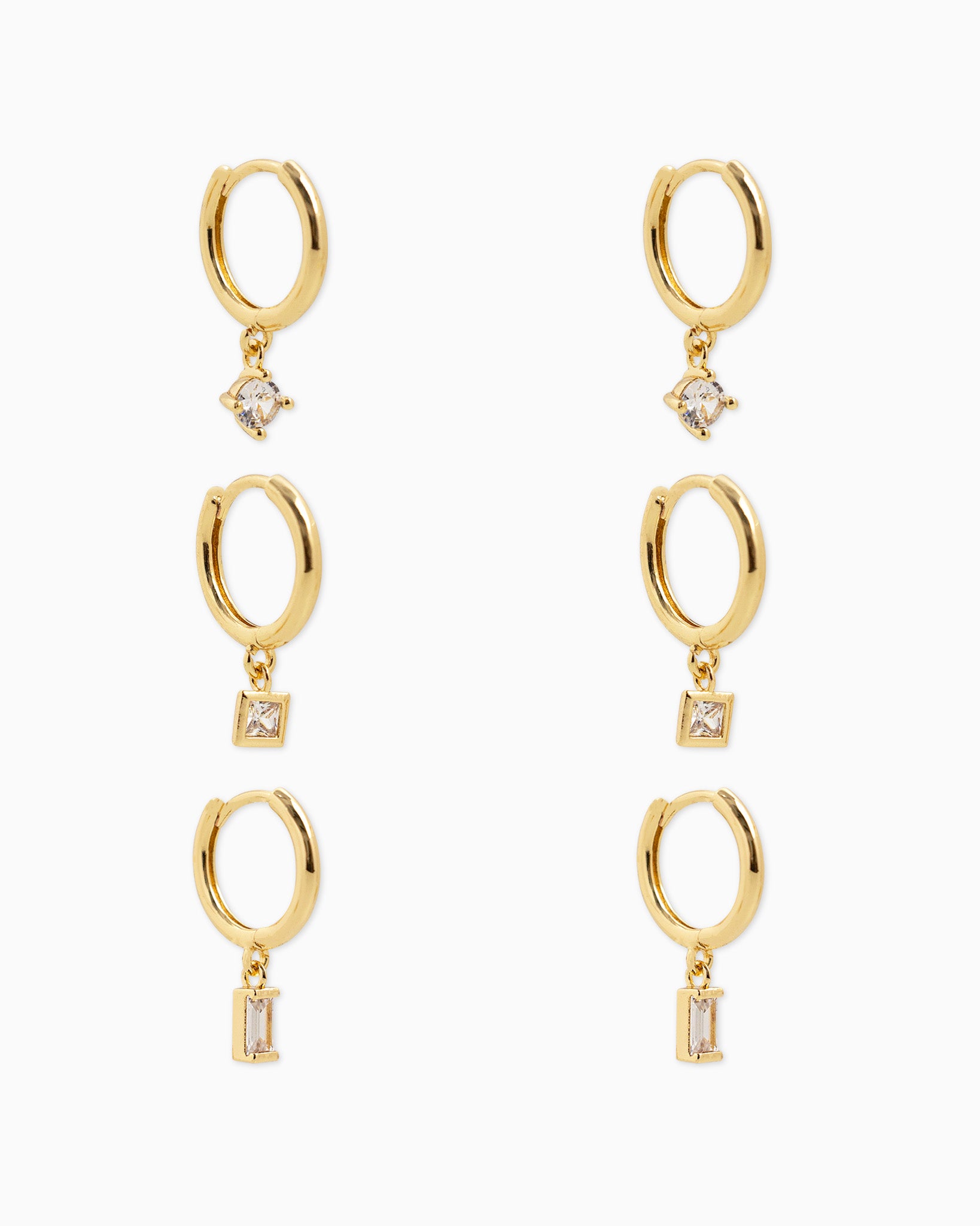 Multi Shape CZ Drop Hoop Earring Set of 3