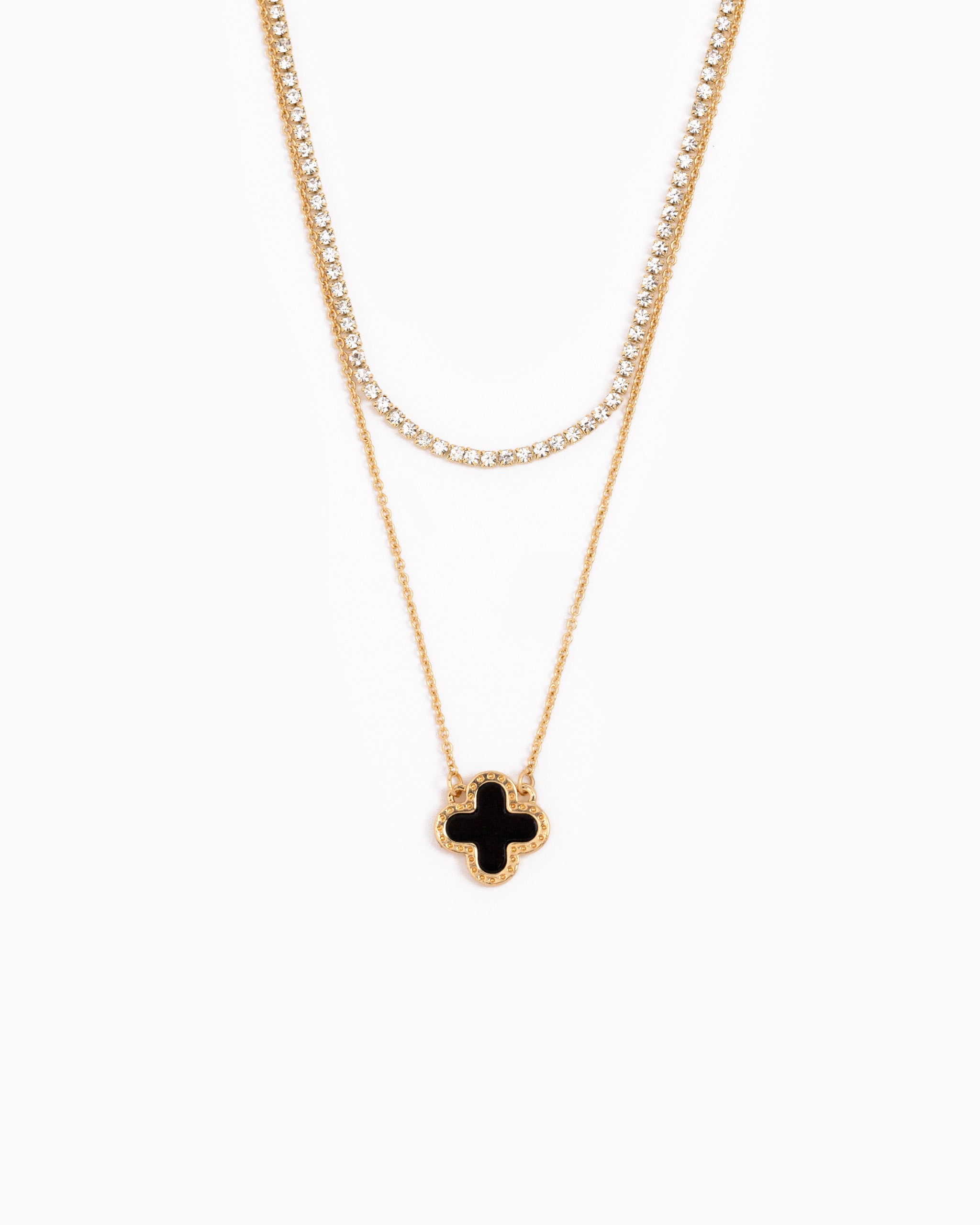 double layered MOP black clover necklace