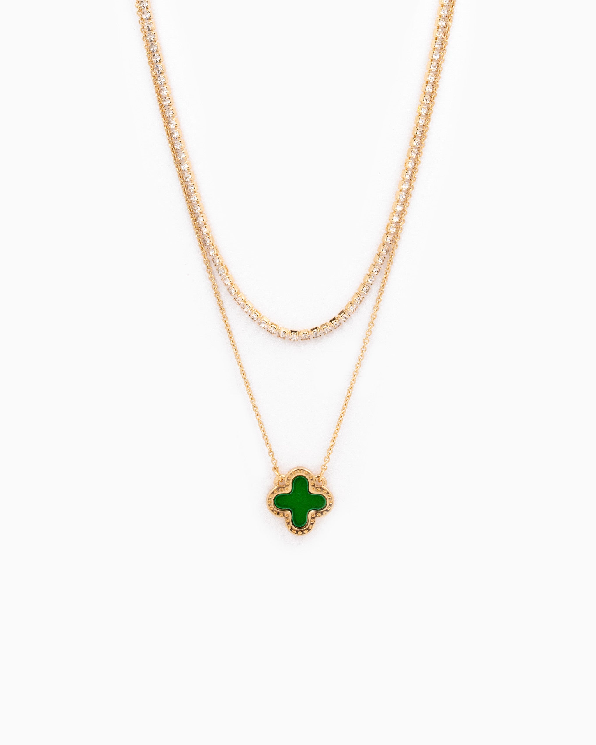 double layered MOP green clover necklace