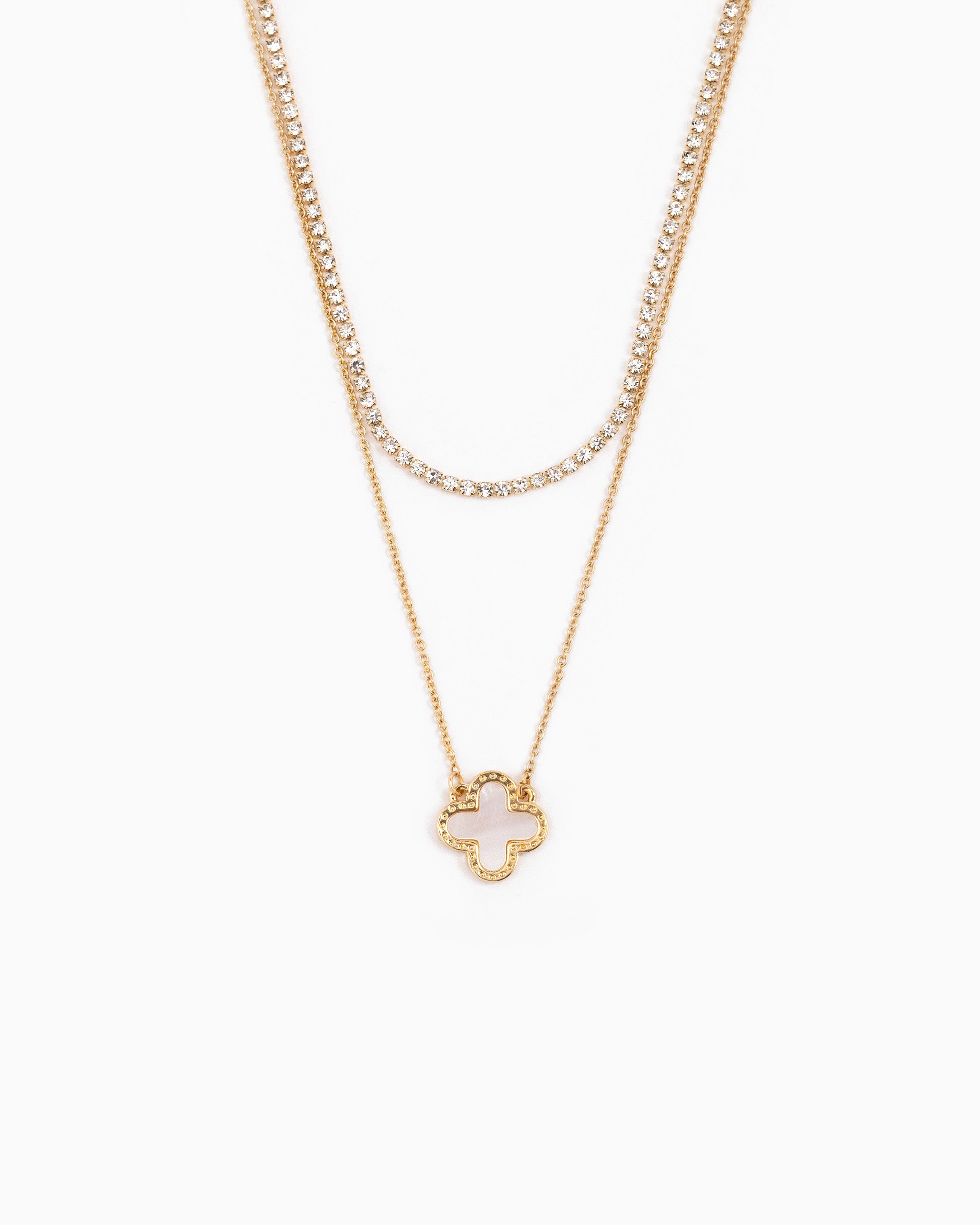 double layered MOP white clover necklace