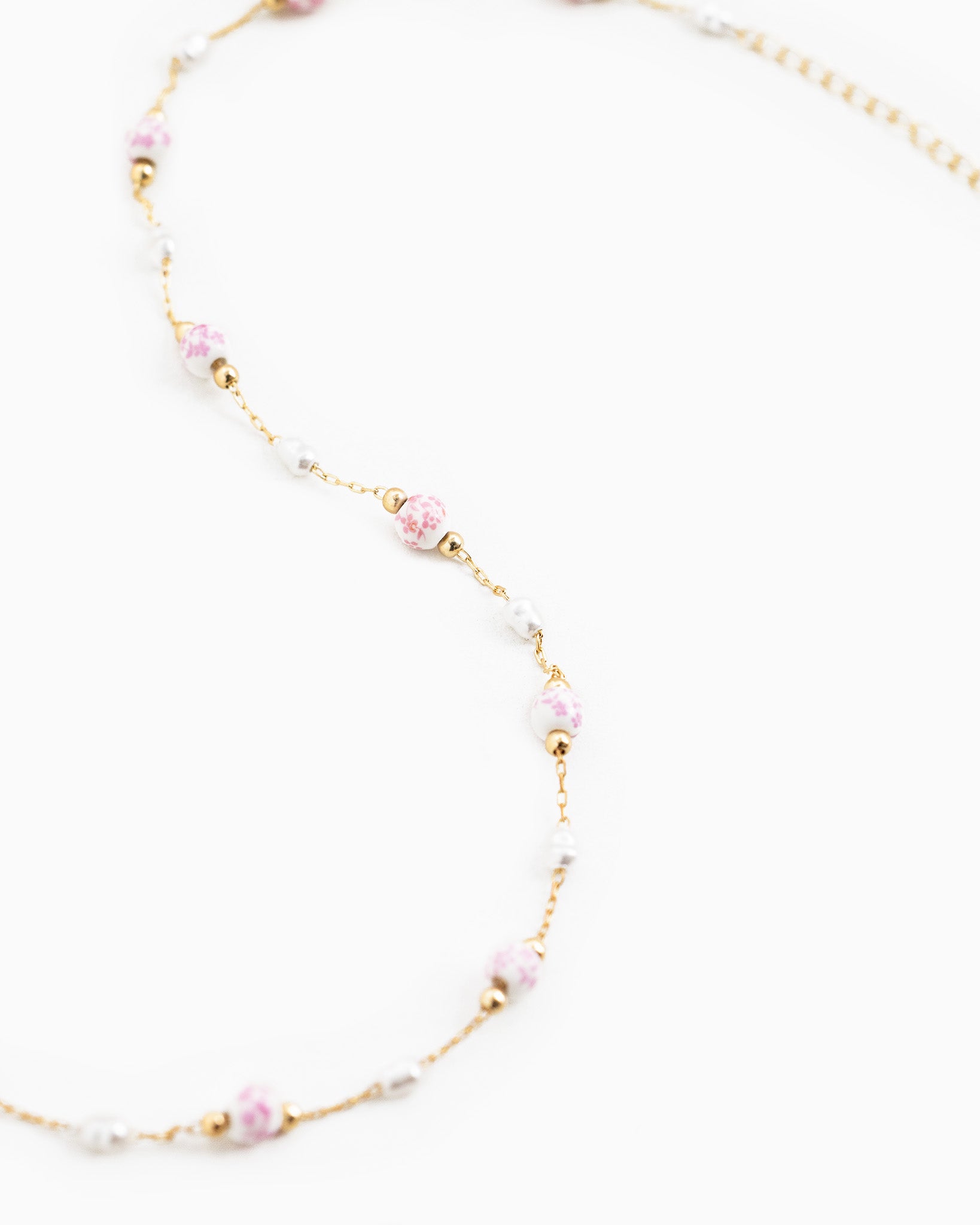 Ceramic Light Pink and Pearl Mix Bead Chain Necklace