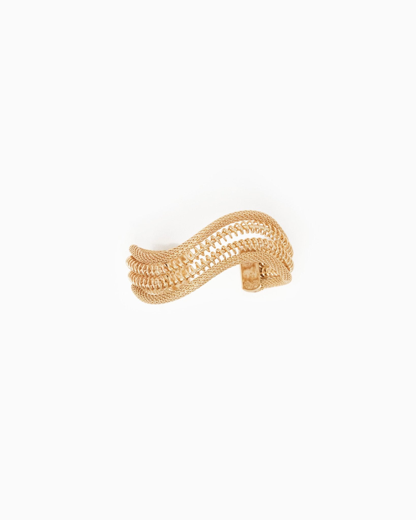 Triple Wire Snake Mesh Open Cuff Bracelet – Gold