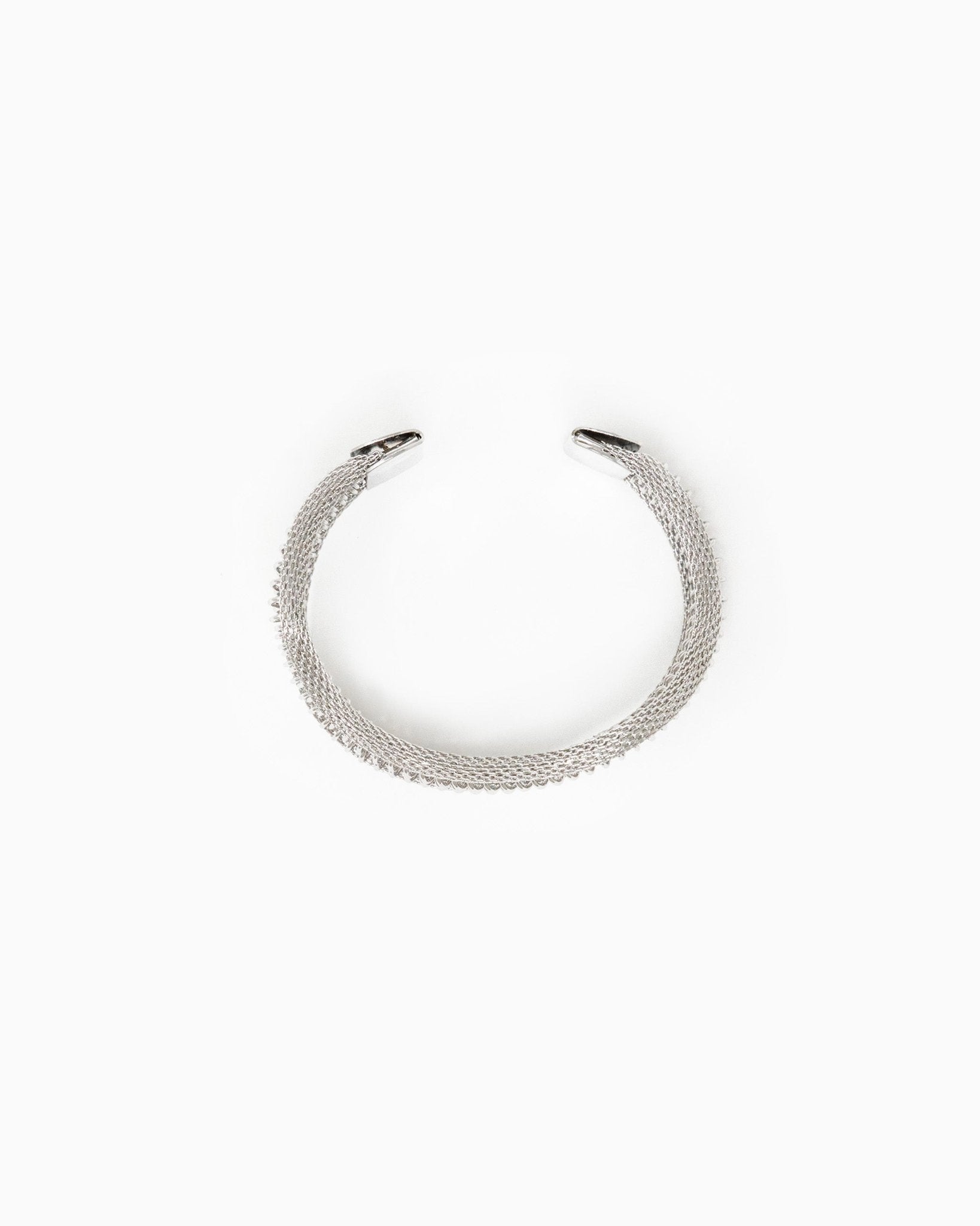 Triple Wire Snake Mesh Open Cuff Bracelet – Rhodium detail