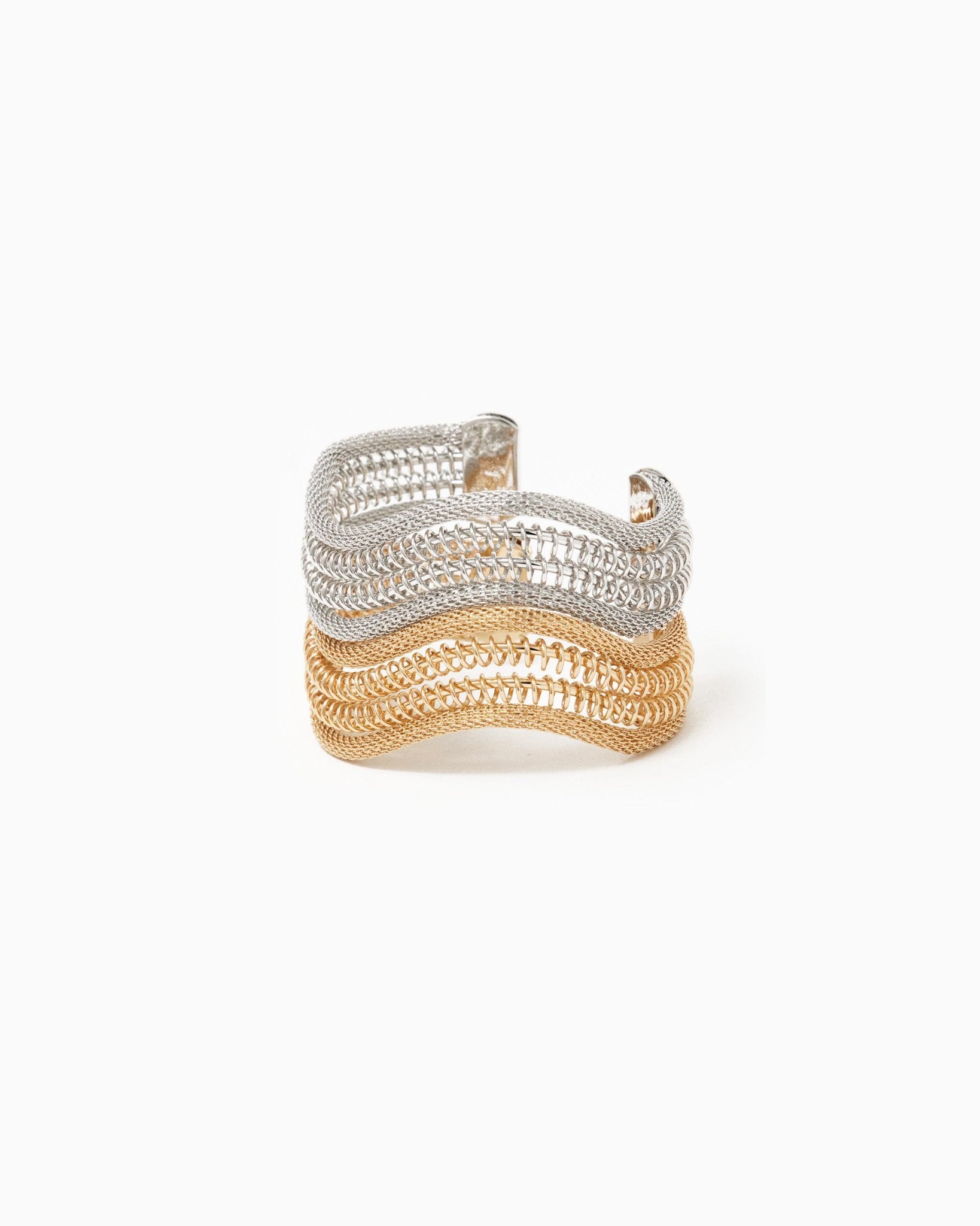 Triple Wire Snake Mesh Open Cuff Bracelet – on wrist