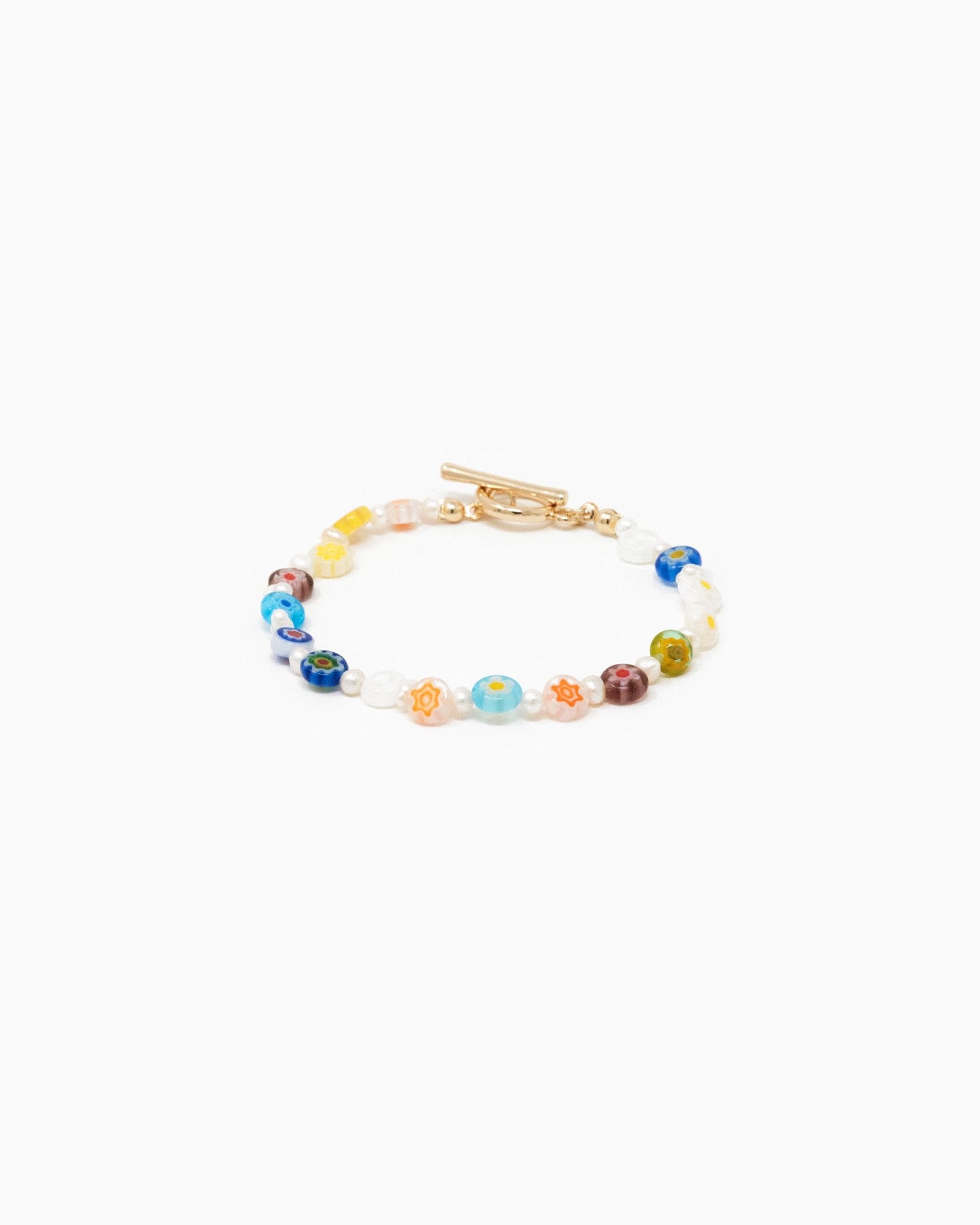 Floral Glass and Pearl Toggle Bracelet