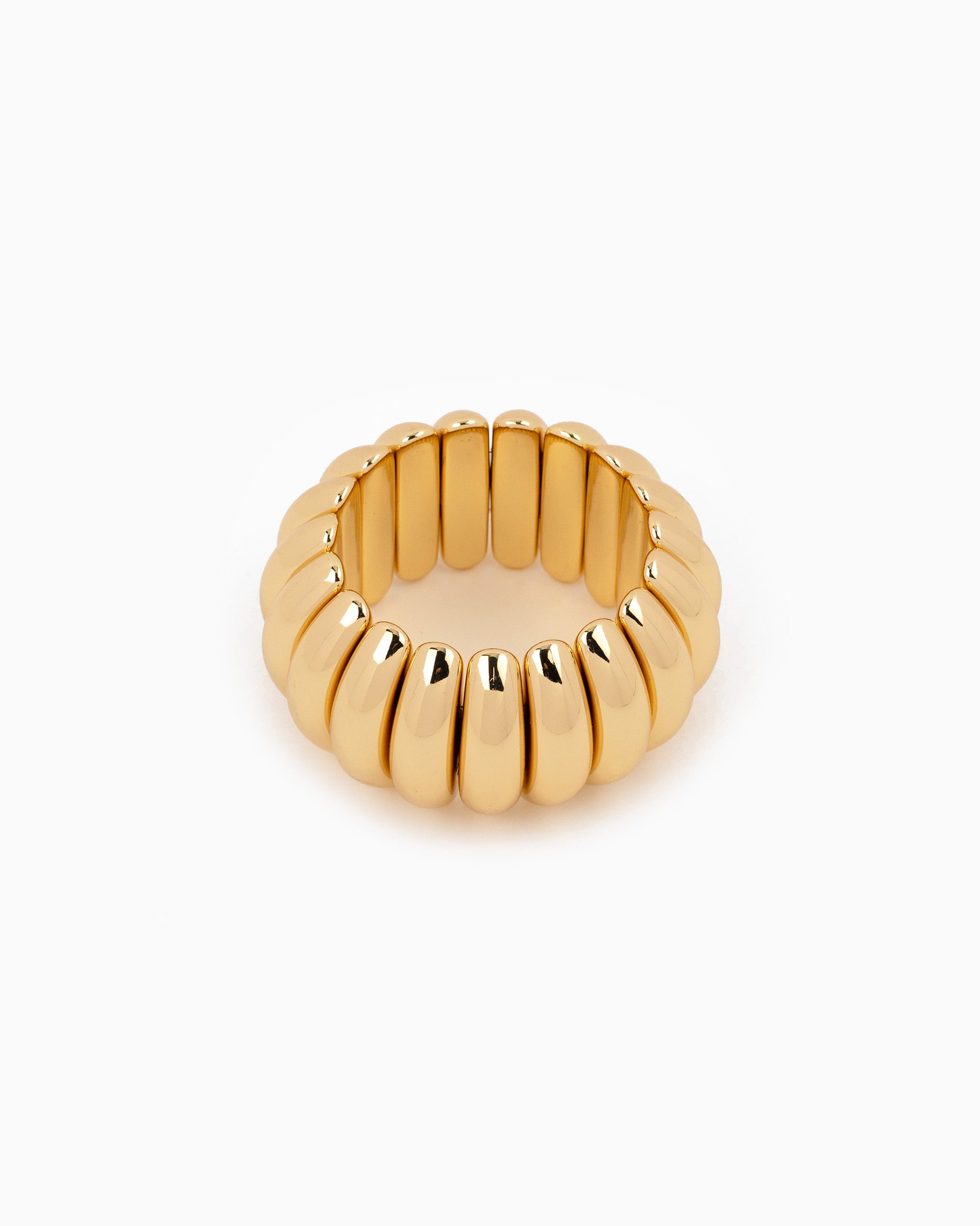 Curved Ribbed Bangle Bracelet Gold Top