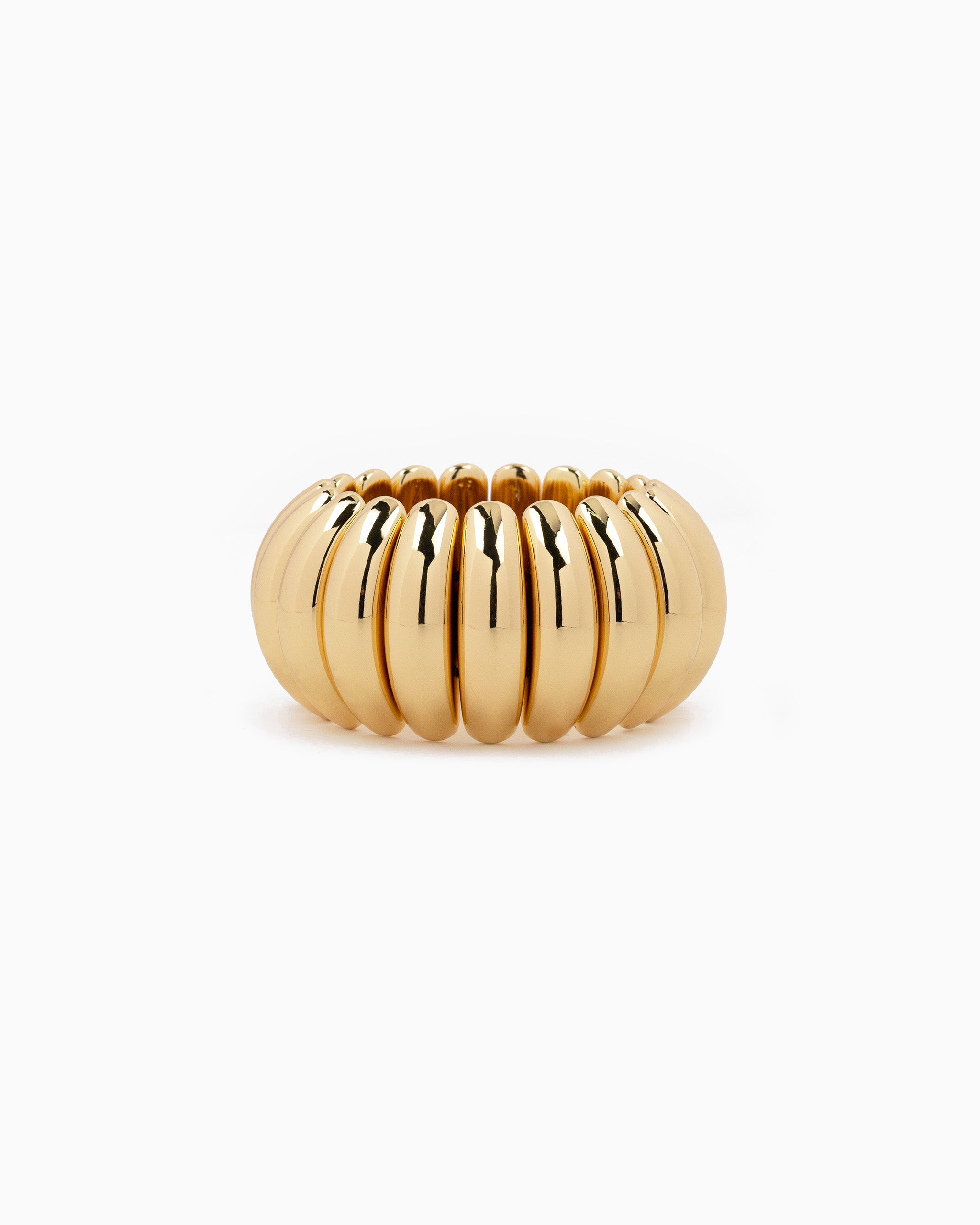 Gold Curved Ribbed Bangle Bracelet