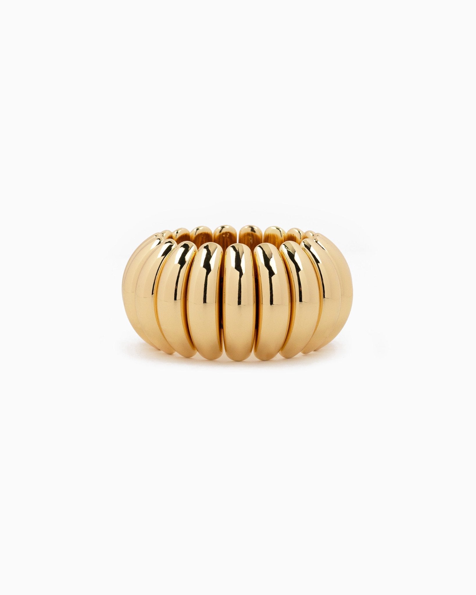 Gold Curved Ribbed Bangle Bracelet