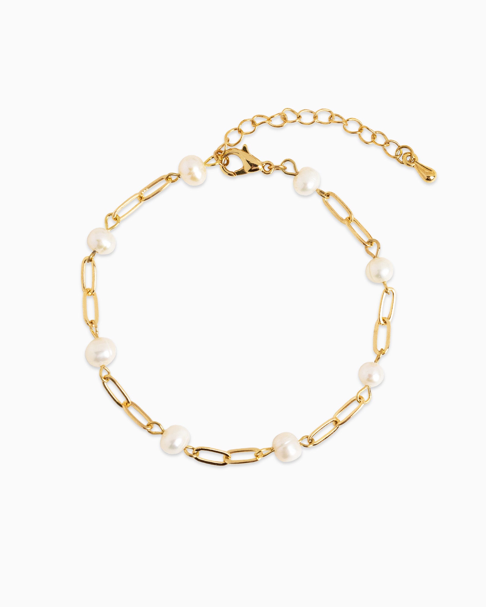 Gold Link Freshwater Pearl Mix Chain Station Bracelet