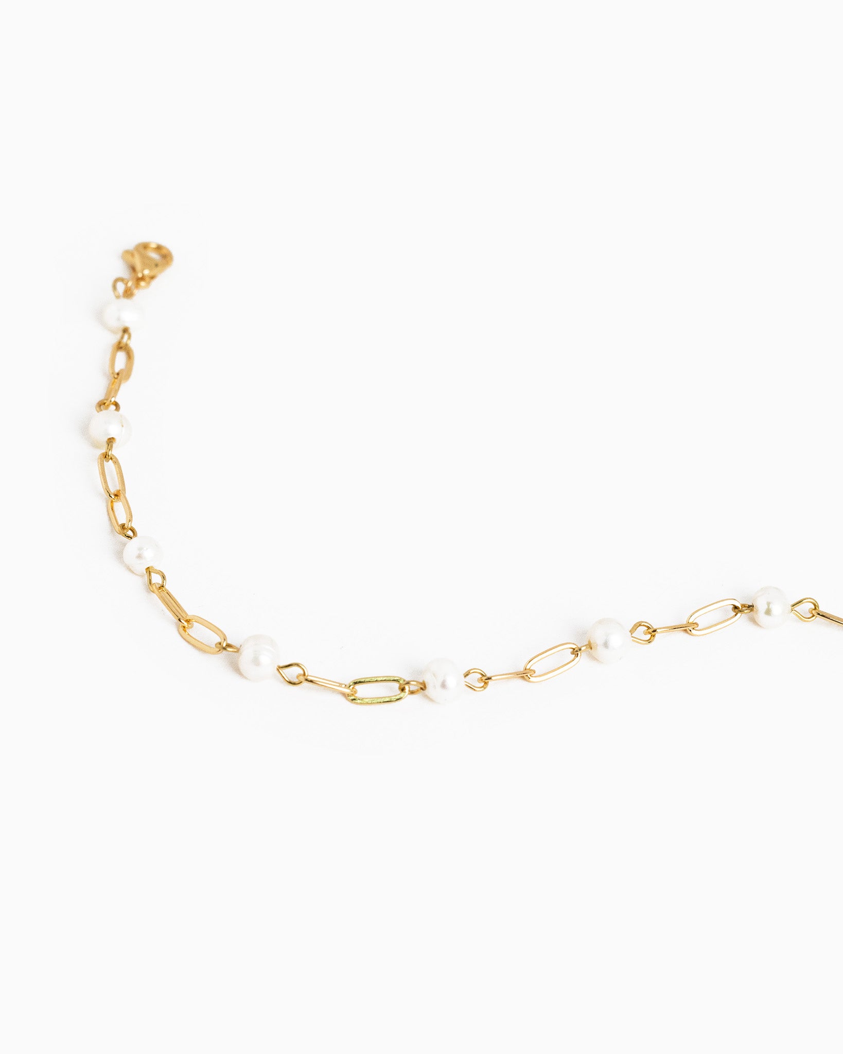 Gold Link Freshwater Pearl Mix Chain Station Bracelet