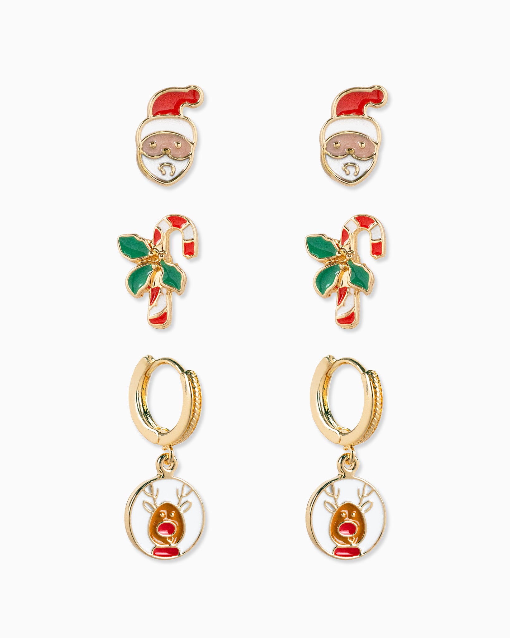 Christmas Rudolph Hoop Earring Set, Set of 3