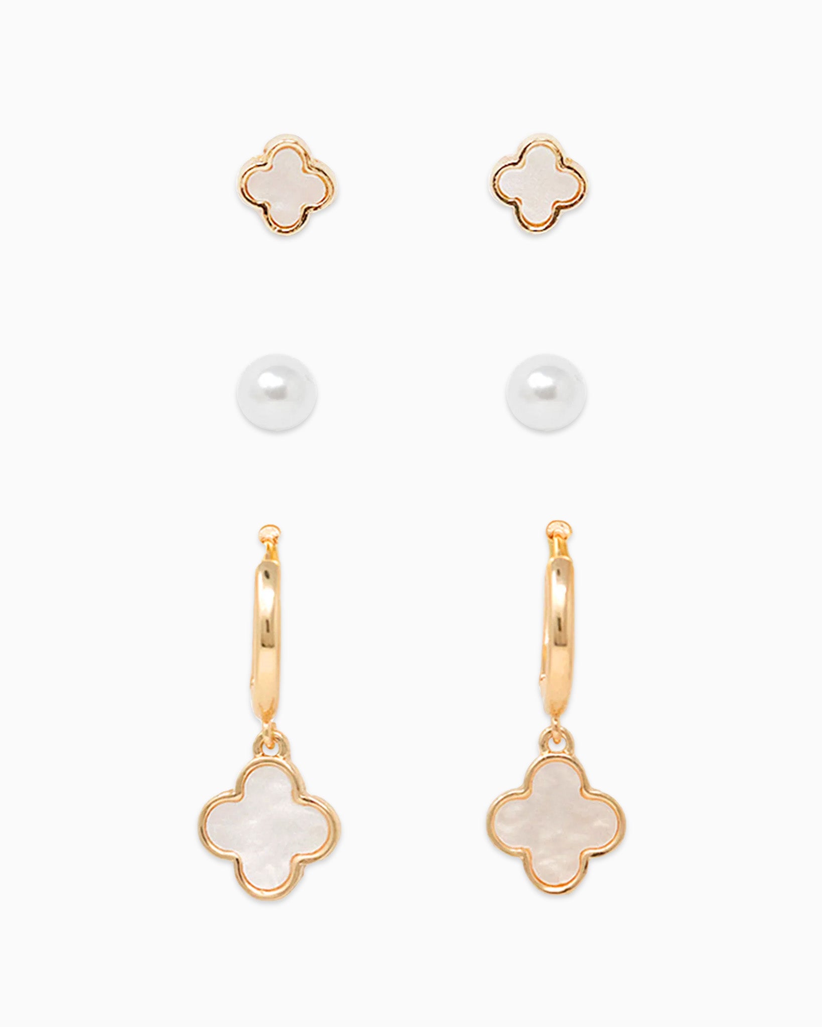 Mother of Pearl Clover Earring Set, Set of 3