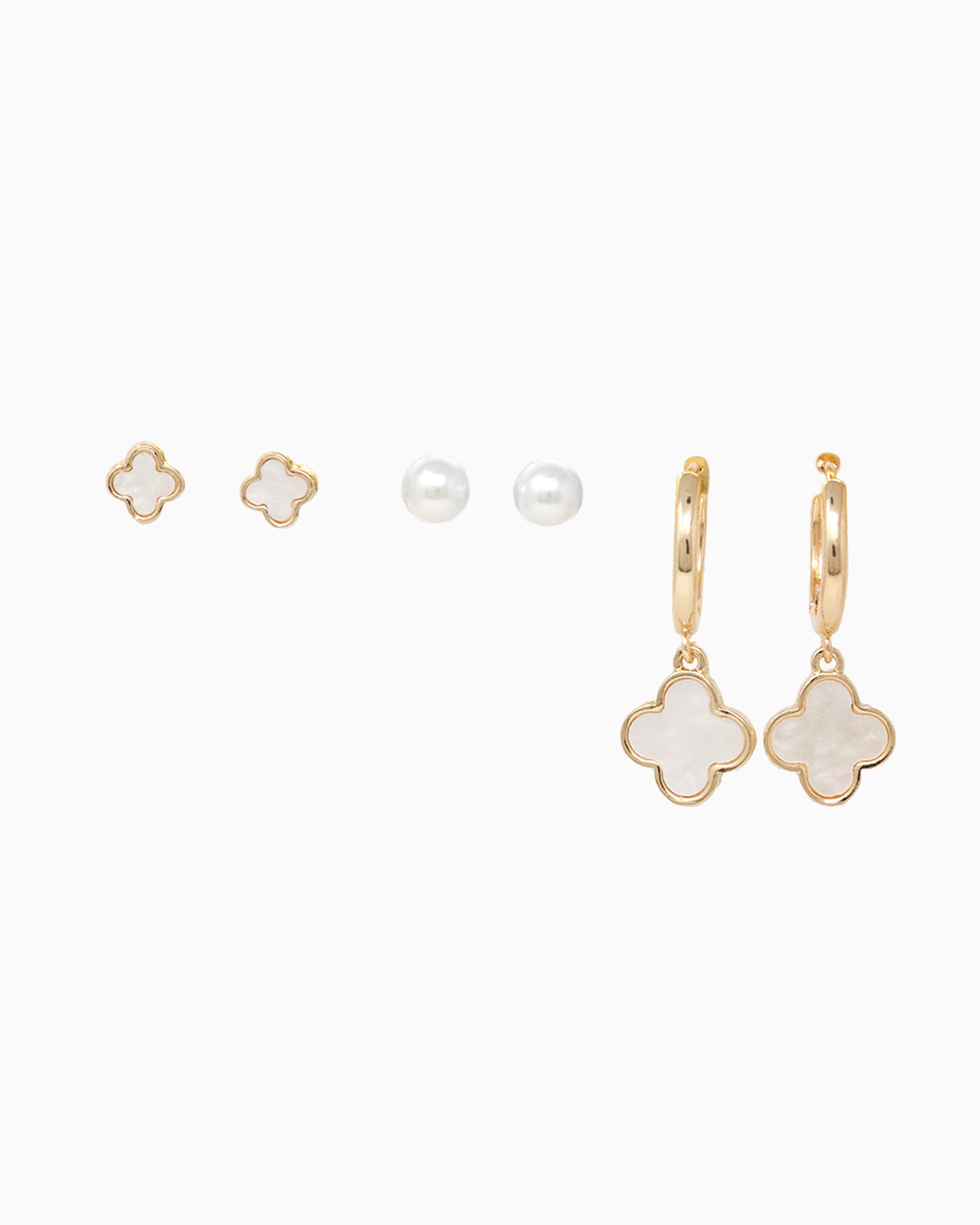 Mother of Pearl Clover Earring Set, Set of 3