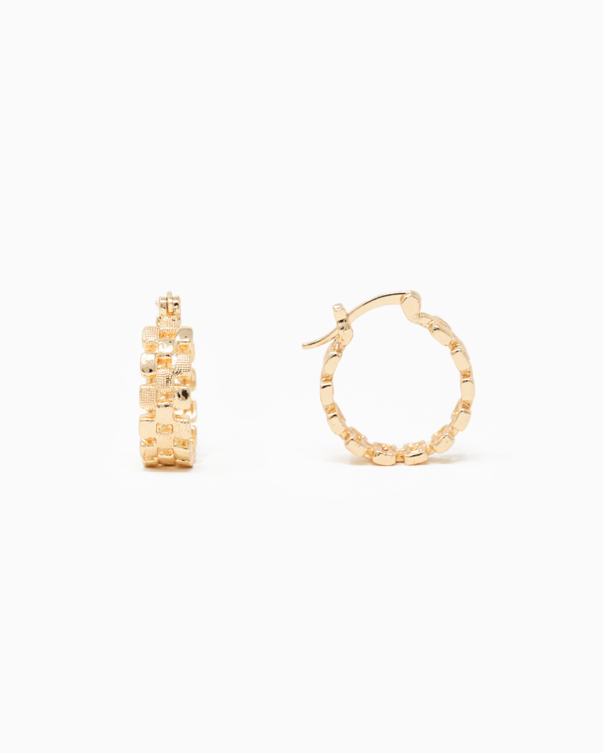 Checkered Pattern Cutout Hoop Earrings