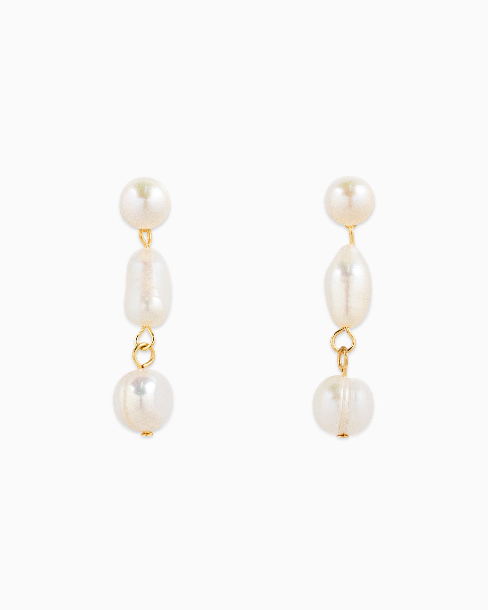 Triple Freshwater Pearl Linear Drop Earrings