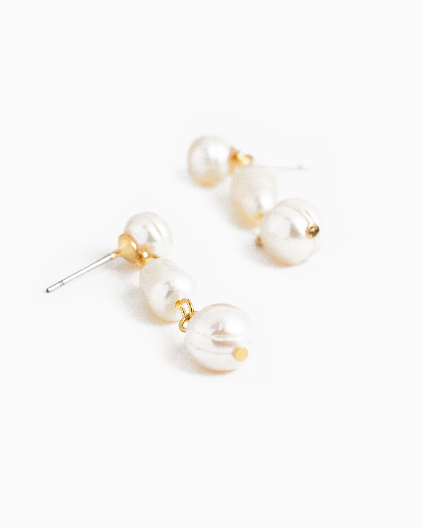 Triple Freshwater Pearl Linear Drop Earrings