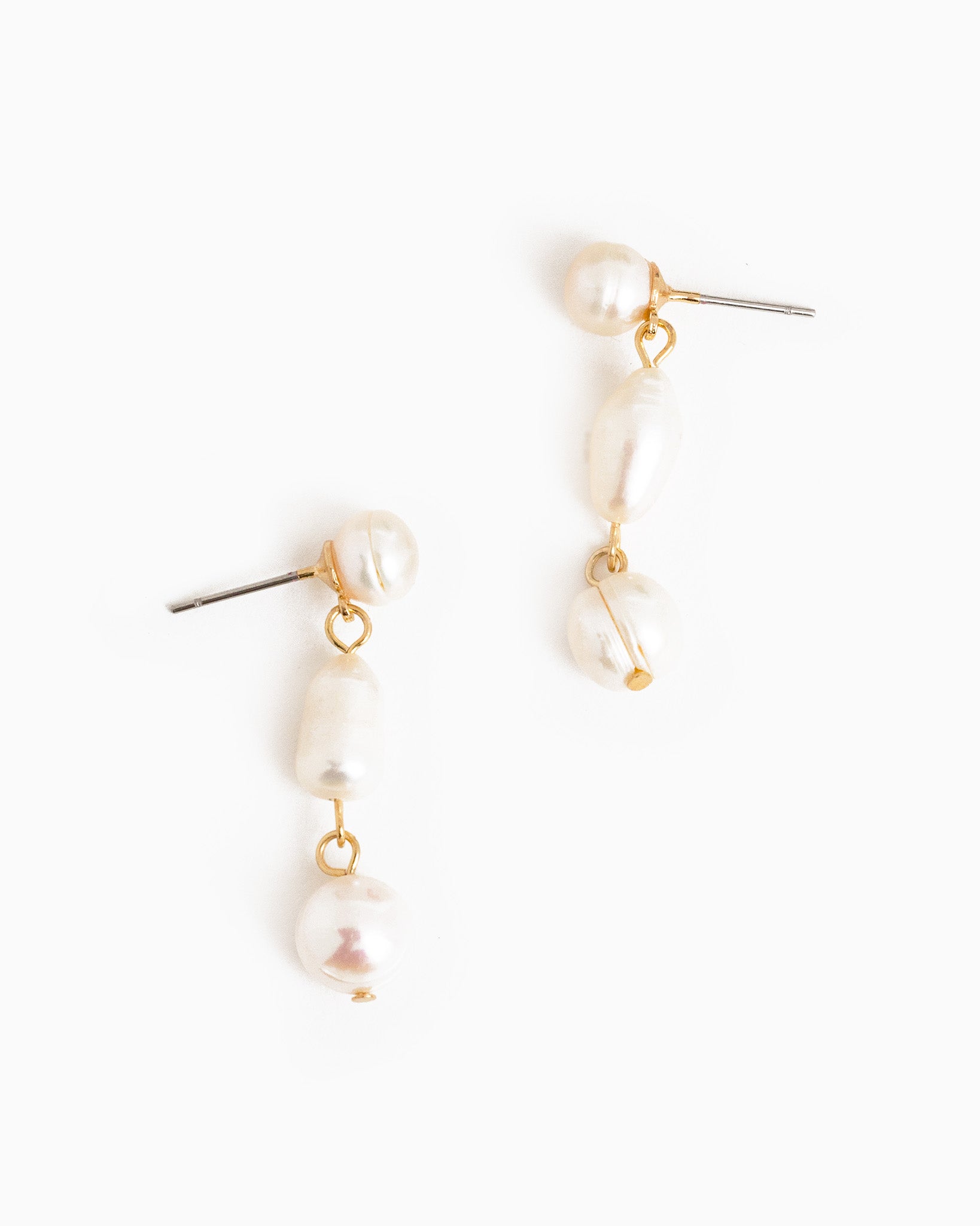 Triple Freshwater Pearl Linear Drop Earrings