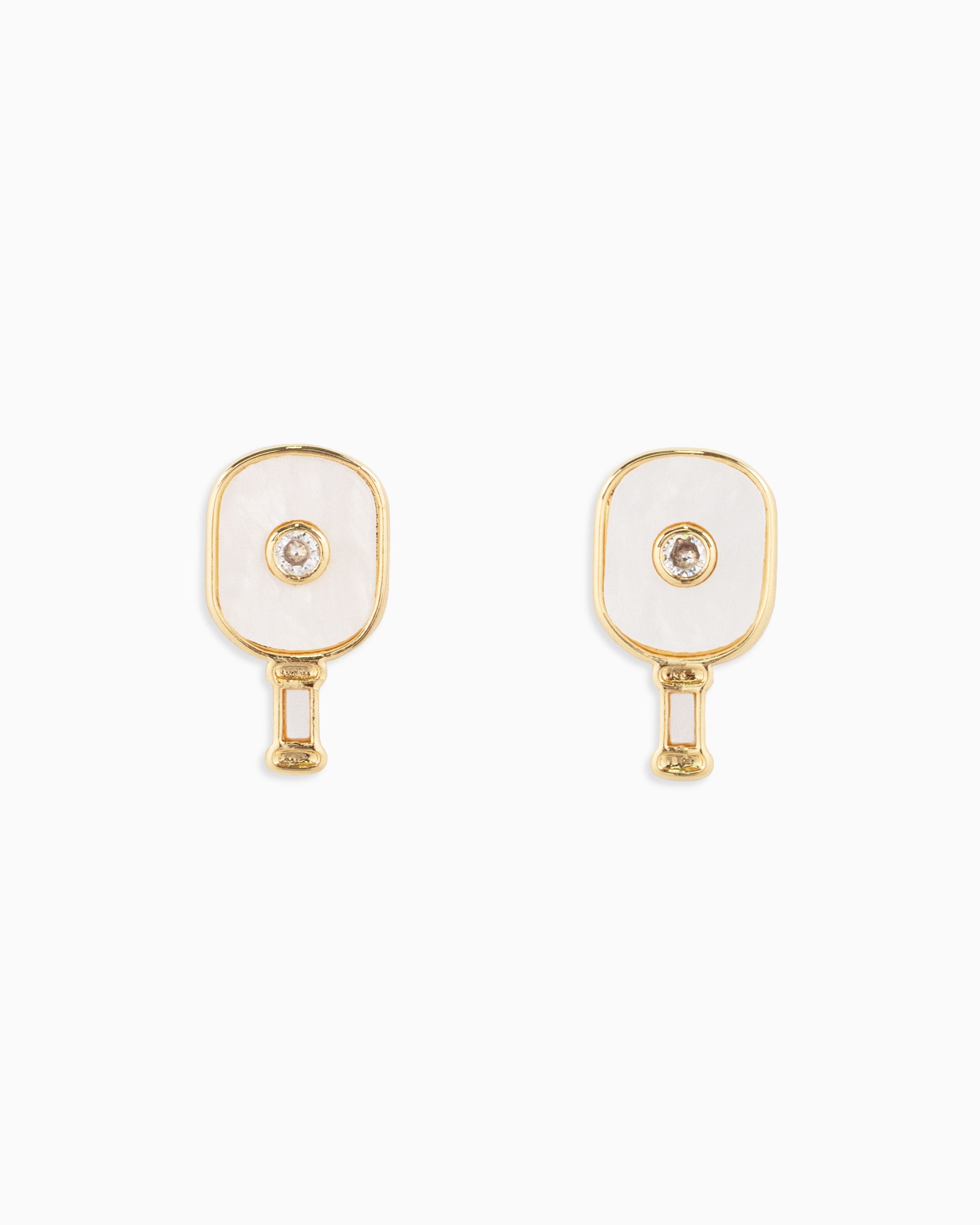 white pickleball stud earring with CZ