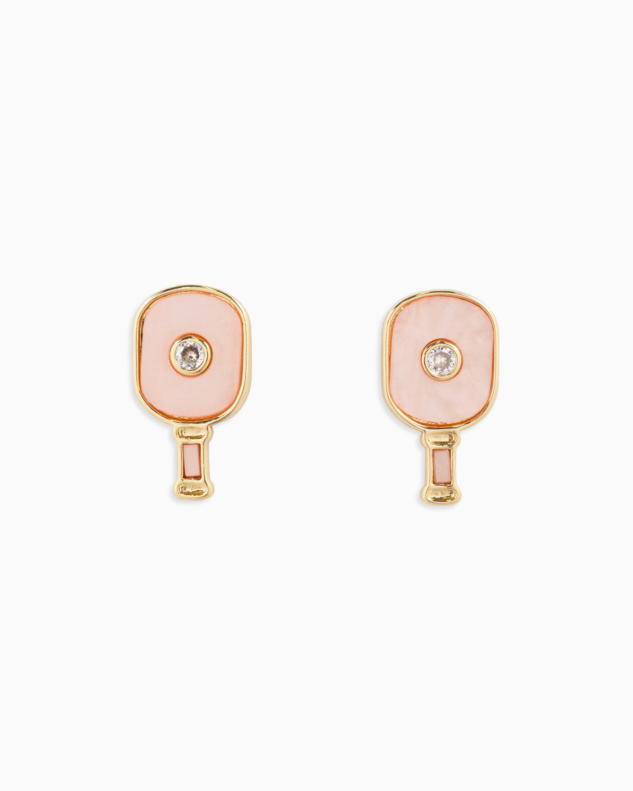 pink pickleball stud earring with CZ