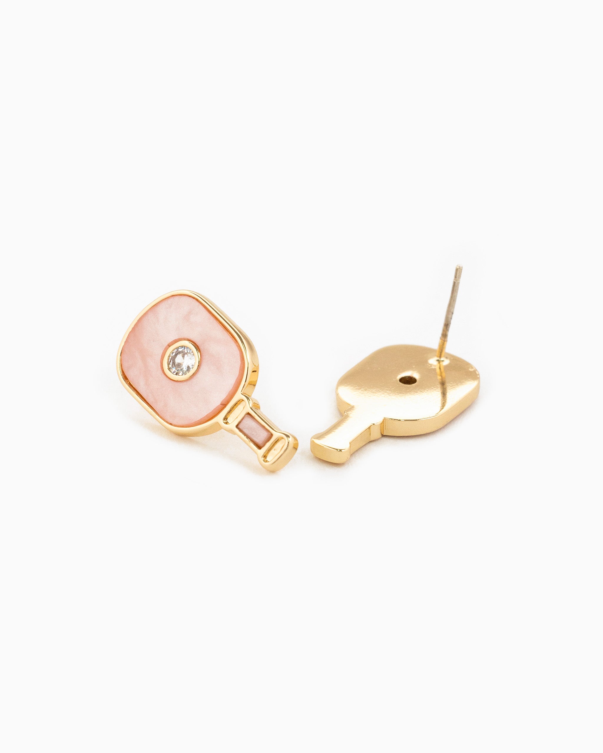 pink pickleball stud earring with CZ