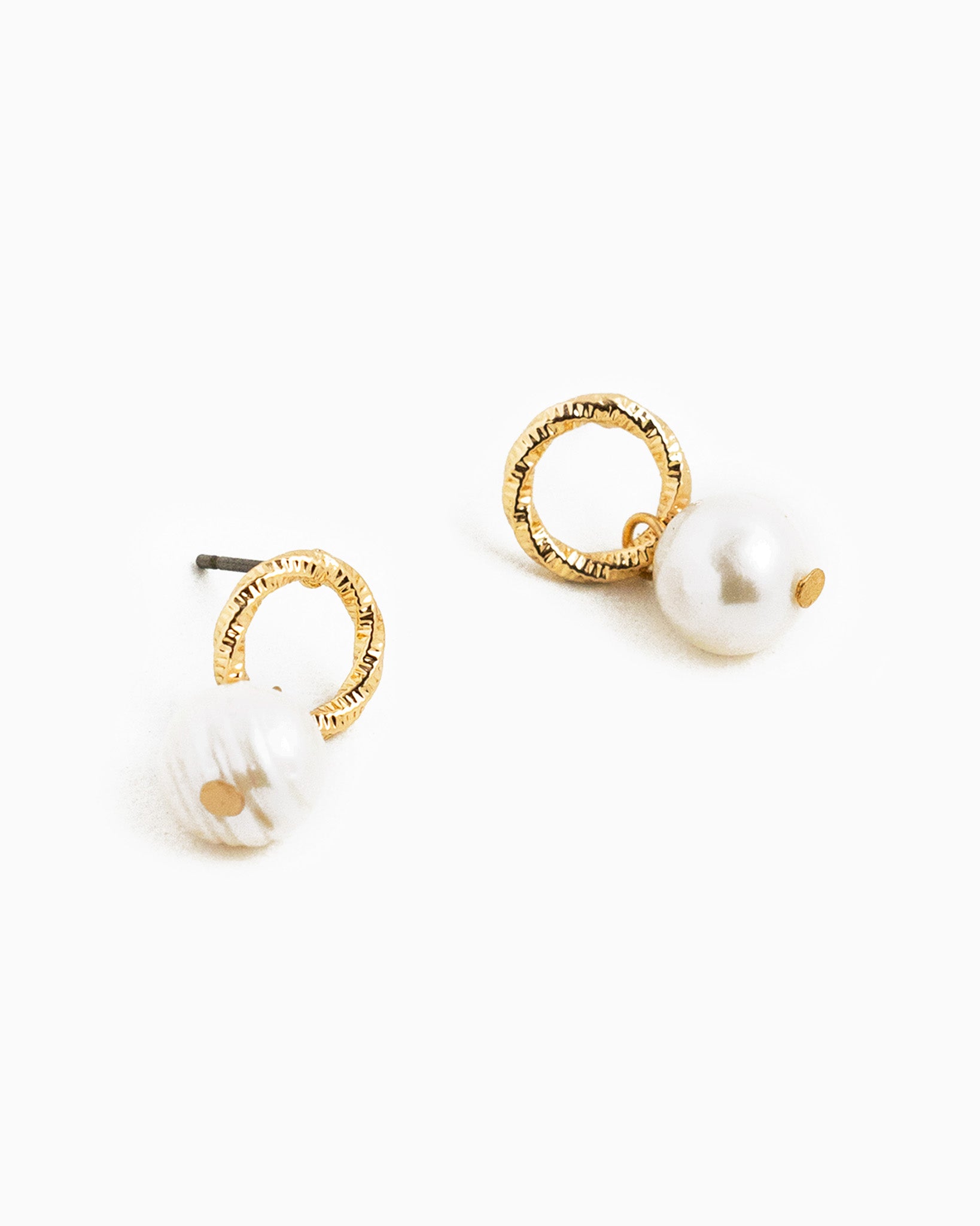 Twist Texture Ring Freshwater Pearl Drop Earrings