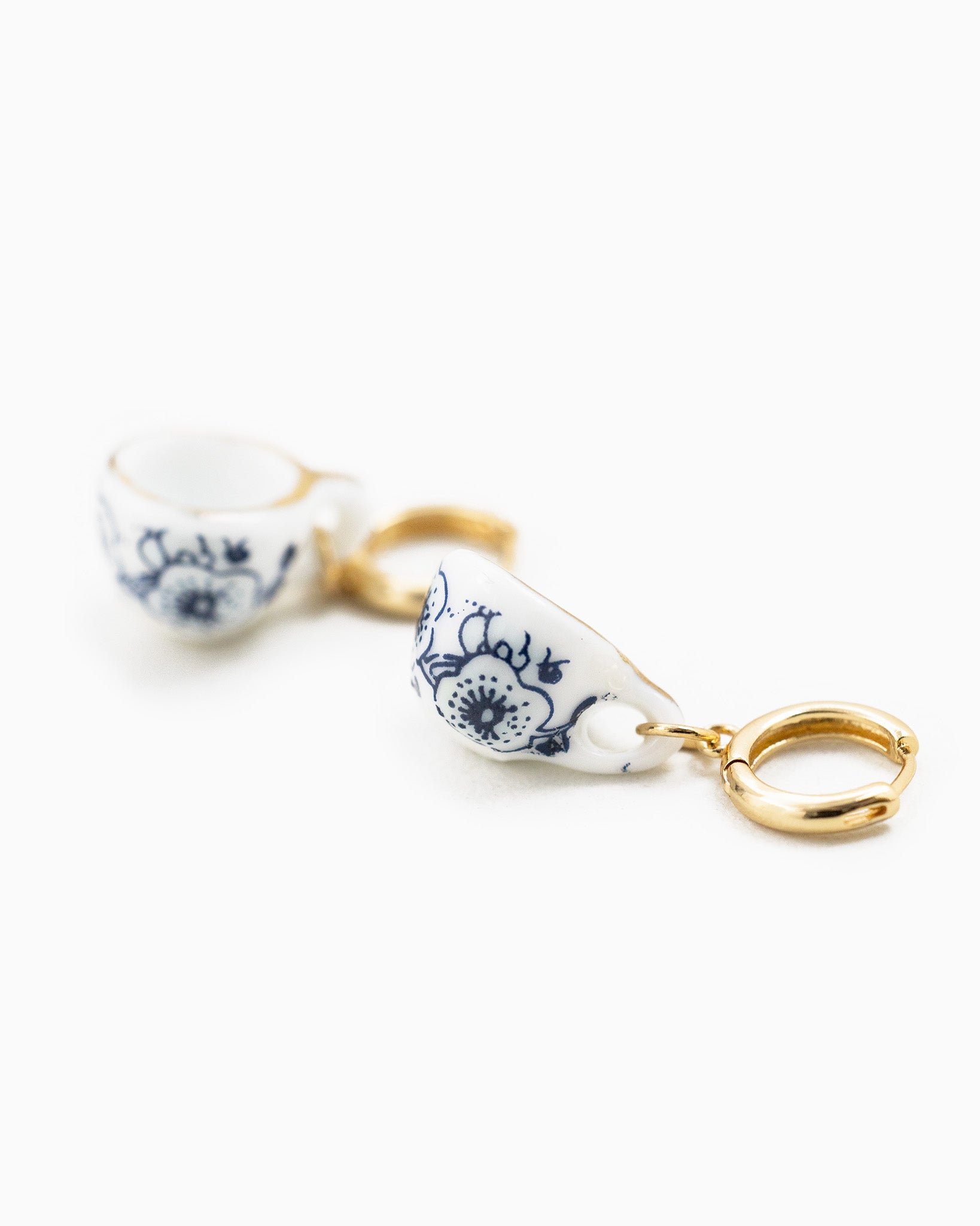 Ceramic Blue Teacup Hoop Earrings