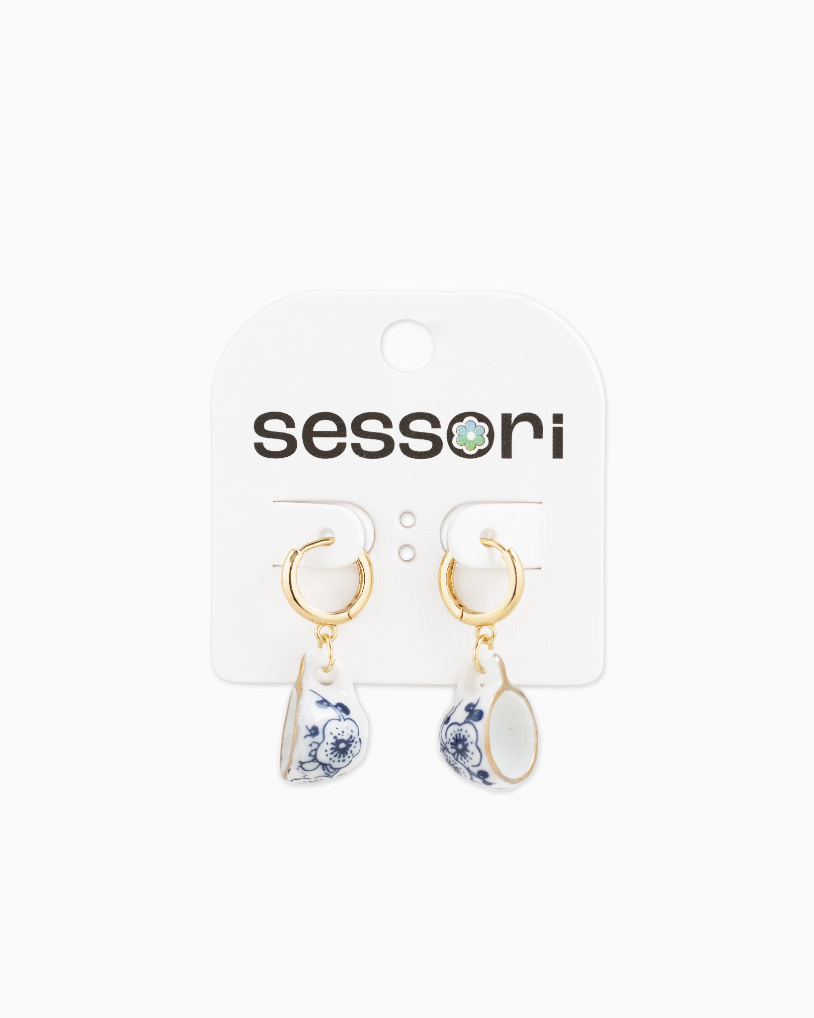 Ceramic Blue Teacup Hoop Earrings