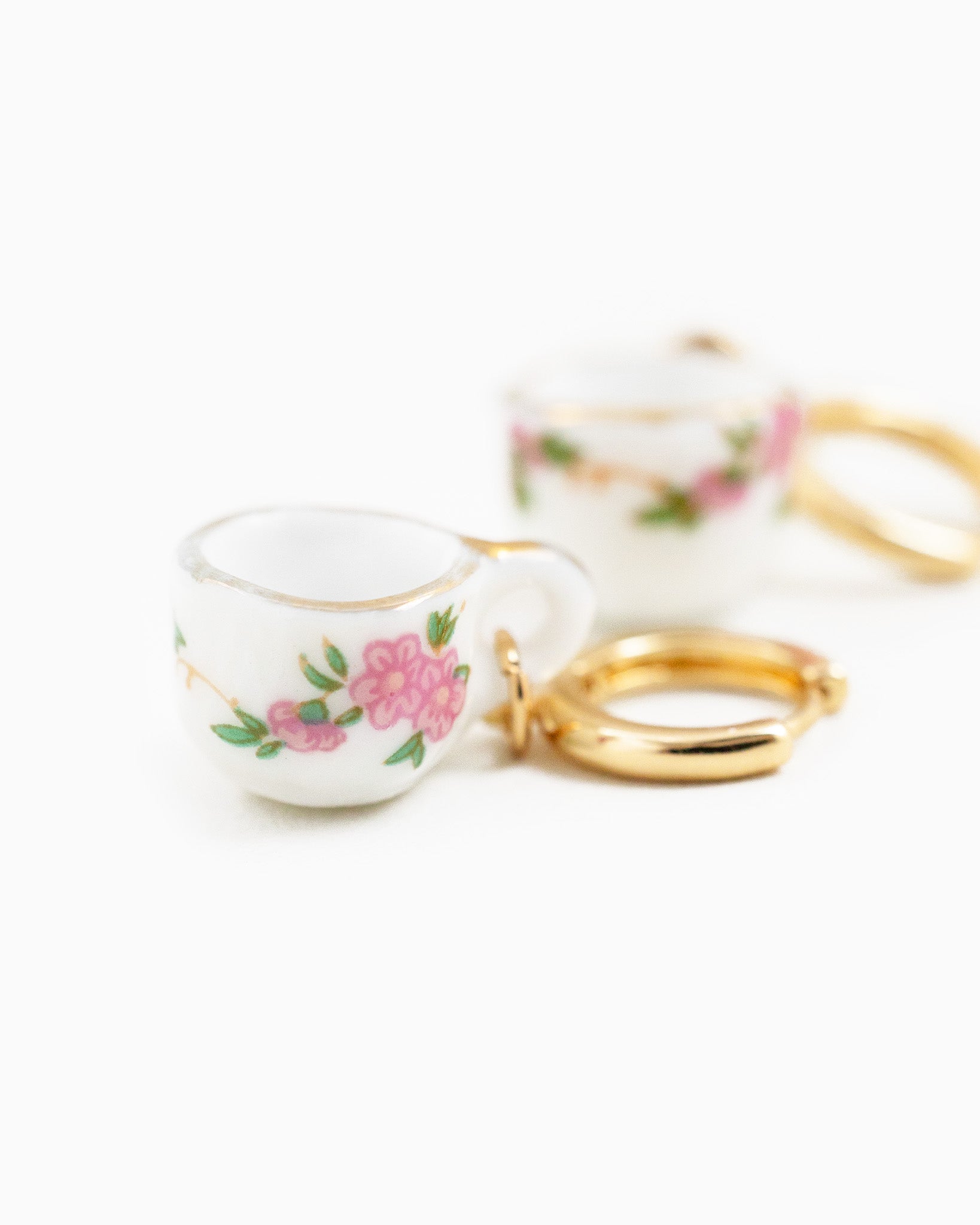 Ceramic Pink Teacup Hoop Earrings