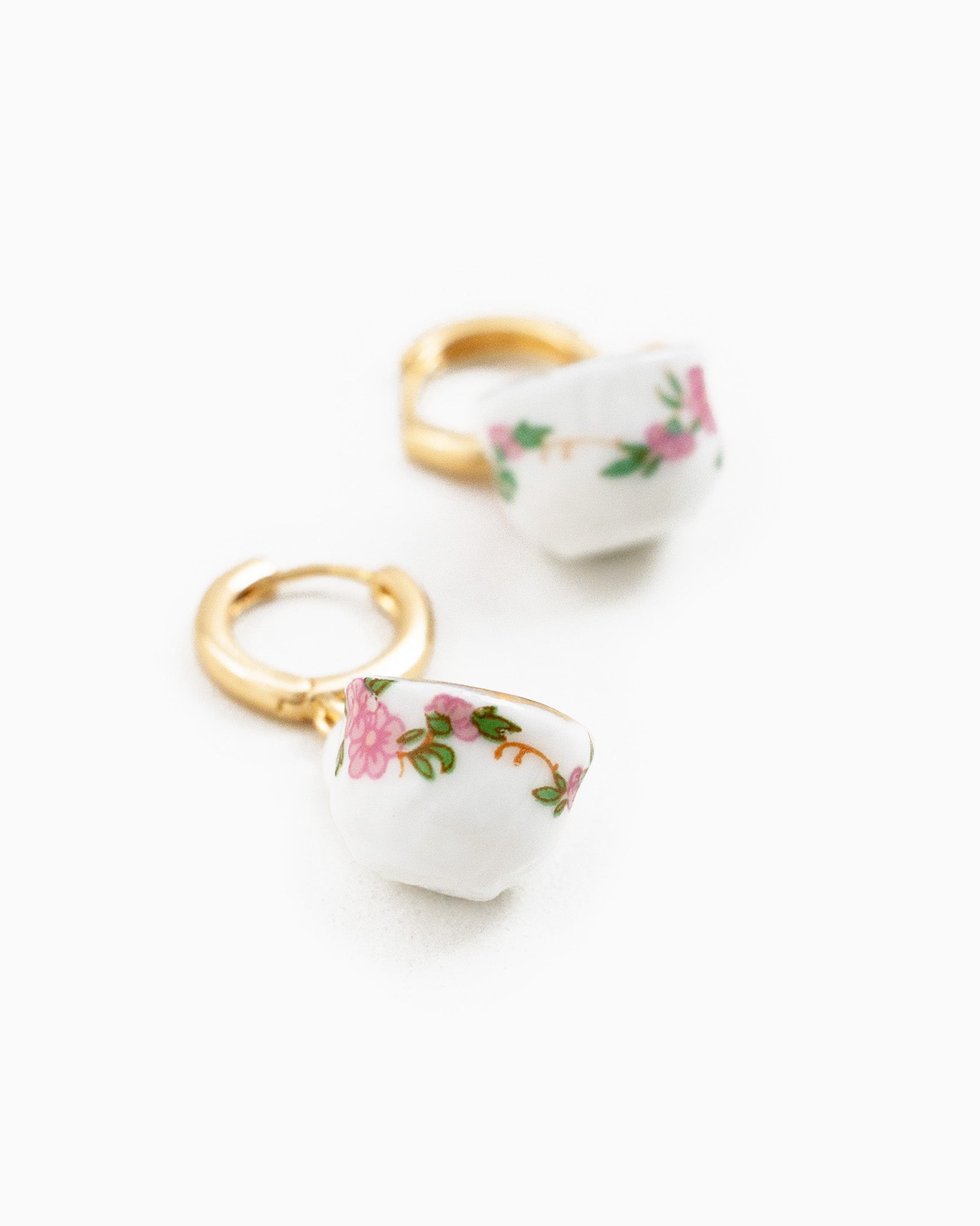 Ceramic Pink Teacup Hoop Earrings