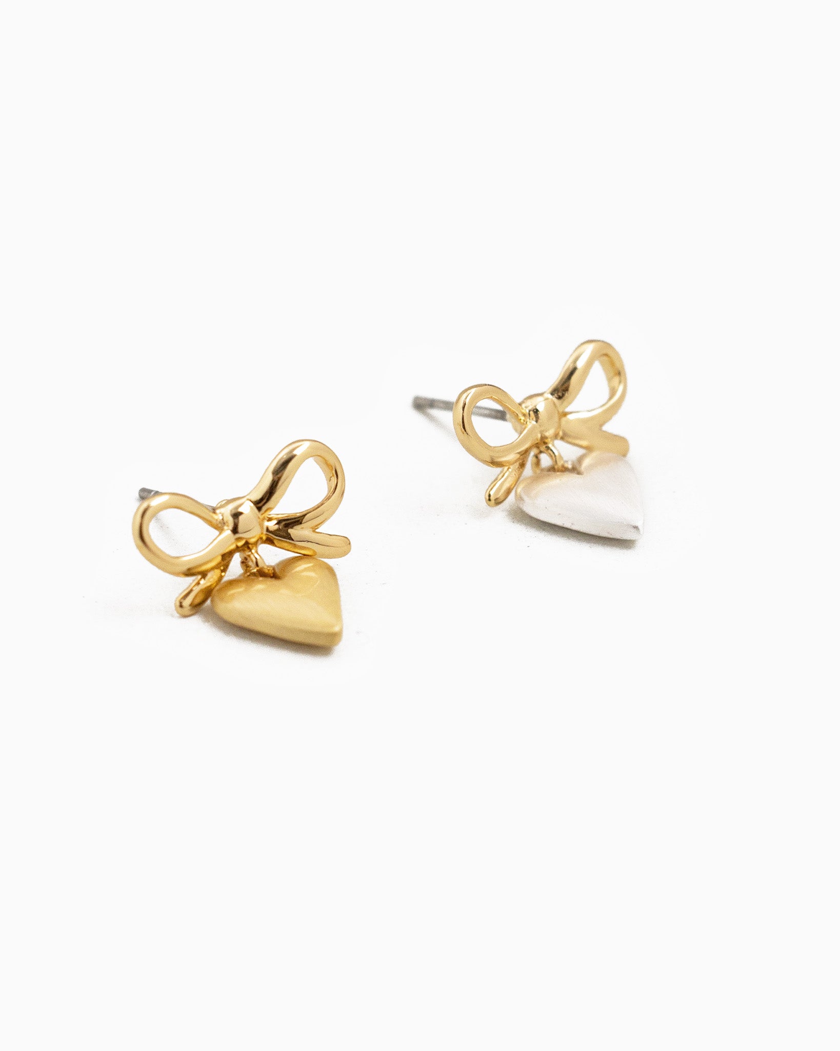 Bow & Puffy Heart Drop Earrings