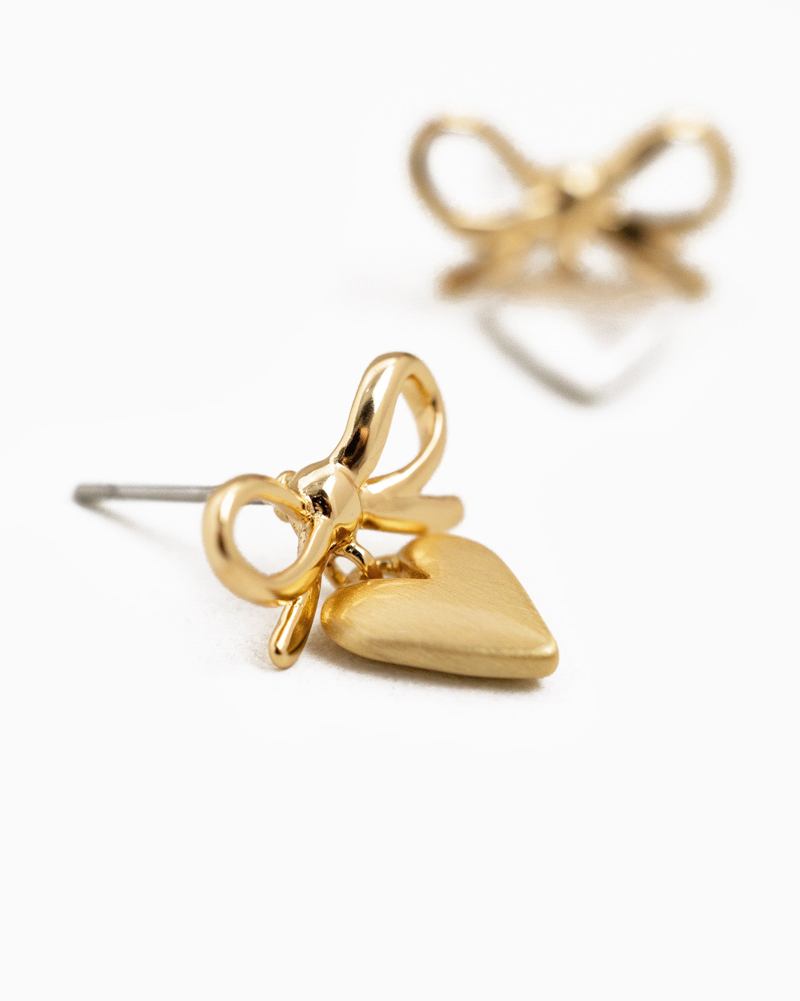 Bow & Puffy Heart Drop Earrings