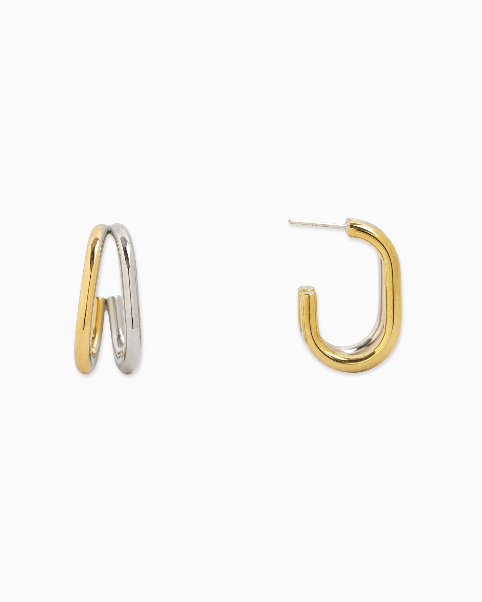 Two-Tone Stainless Steel Curved Link Earrings