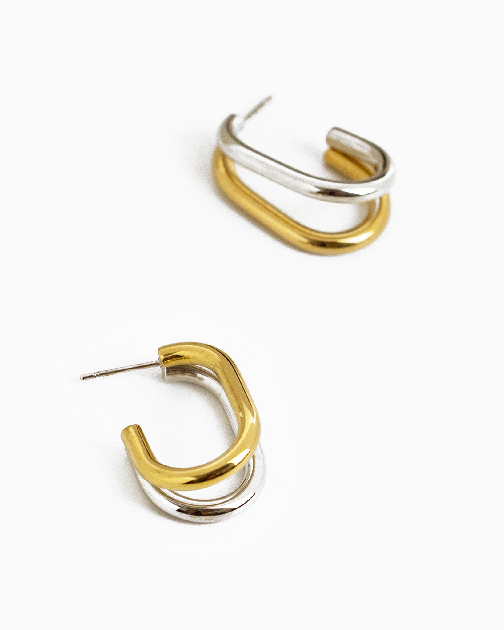 Two-Tone Stainless Steel Curved Link Earrings