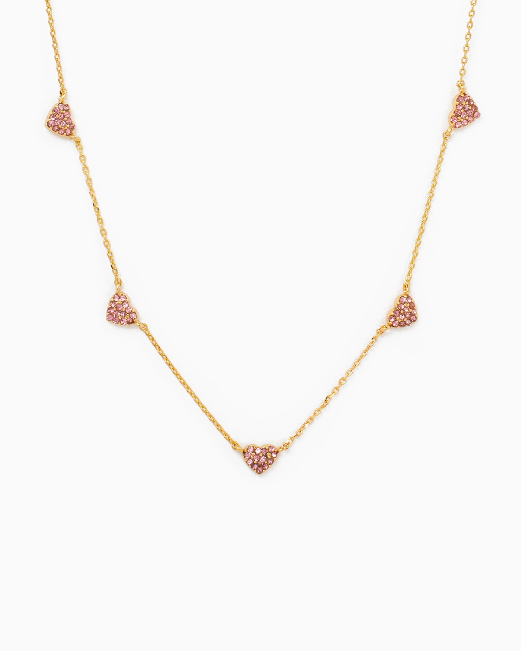 CZ Pavé Heart Station Necklace – Rose